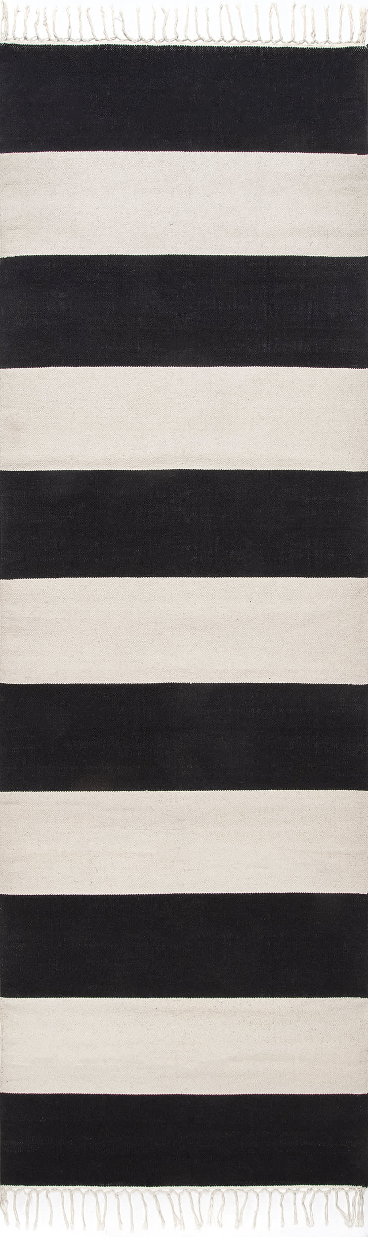 Black Striped Flatweave Tassel Rug - Indoor/Outdoor Bohemian Style Area Rug for Living Room, Bedroom, or Patio Decor