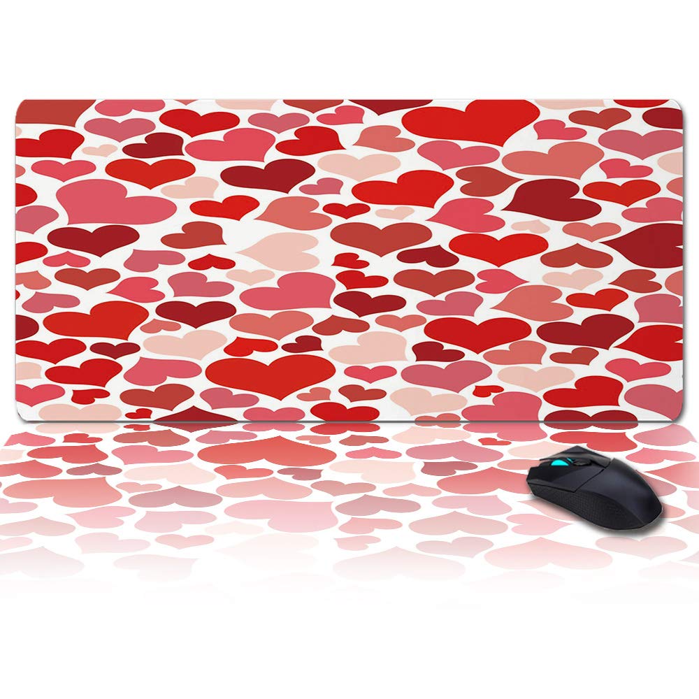 Non-Slip Rubber Base Mouse Pad - Sweetheart Pink Red Love Design - Large Office & Gaming Desk Mat for Computer & Laptop - Perfect for Work, Gaming & Home Office Use