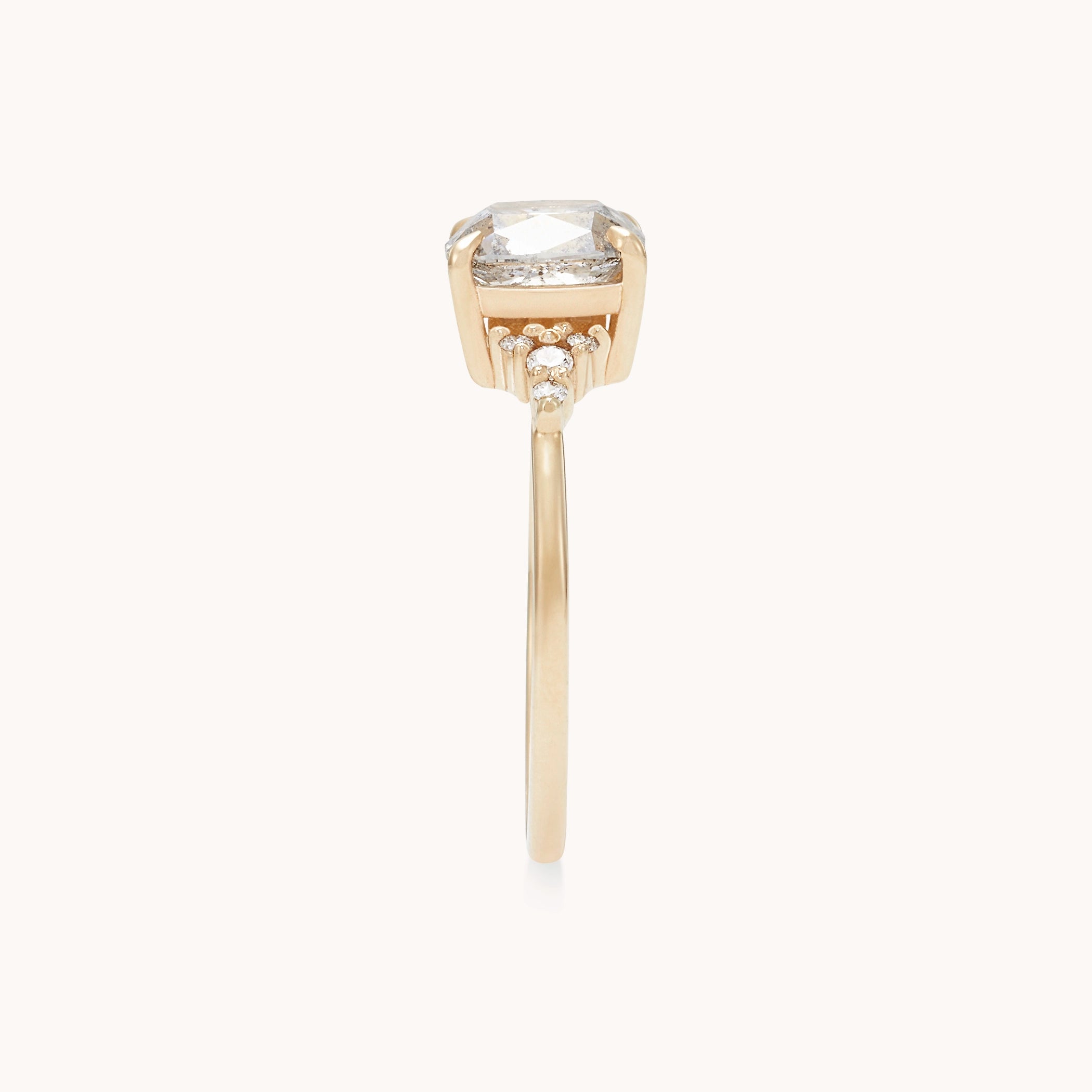 Lakeside Kiss Unique 14K Yellow Gold Ring with Antique Cut Salt & Pepper Diamond & Brilliant Diamonds – Perfect for Engagement, Anniversary & Special Occasions