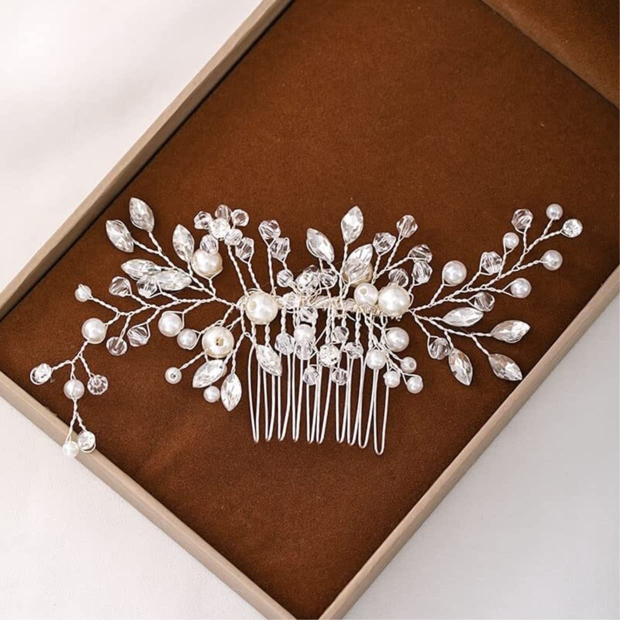 **Elegant Crystal Rhinestone Pearl Bridal Hair Comb for Women – Wedding Hair Jewelry Crown & Side Comb – Perfect for Brides, Prom, and Formal Events**