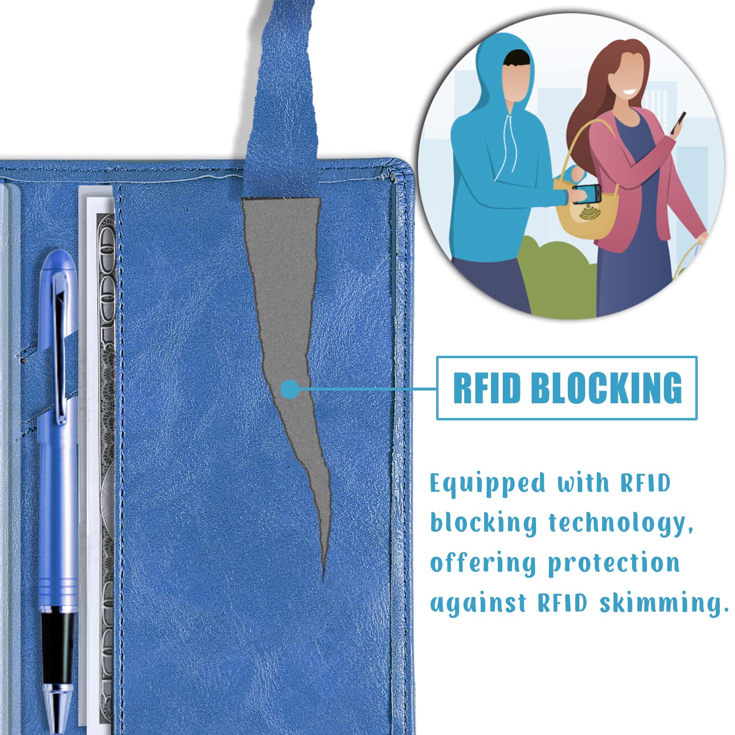 Sanlykate RFID Blocking PU Leather Checkbook Cover with Pen Holder - Secure Top & Side Tear Check Protection for Women & Girls, Includes Free Divider (Royal Blue) - Perfect for Banking, Bill Payments & Financial Organization