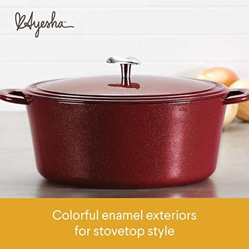 Ayesha Curry 6 Quart Enameled Cast Iron Dutch Oven with Lid - Sienna Red Casserole Dish for Baking, Braising & Slow Cooking | Stovetop to Oven Safe | Perfect for Soups, Stews & Family Meals