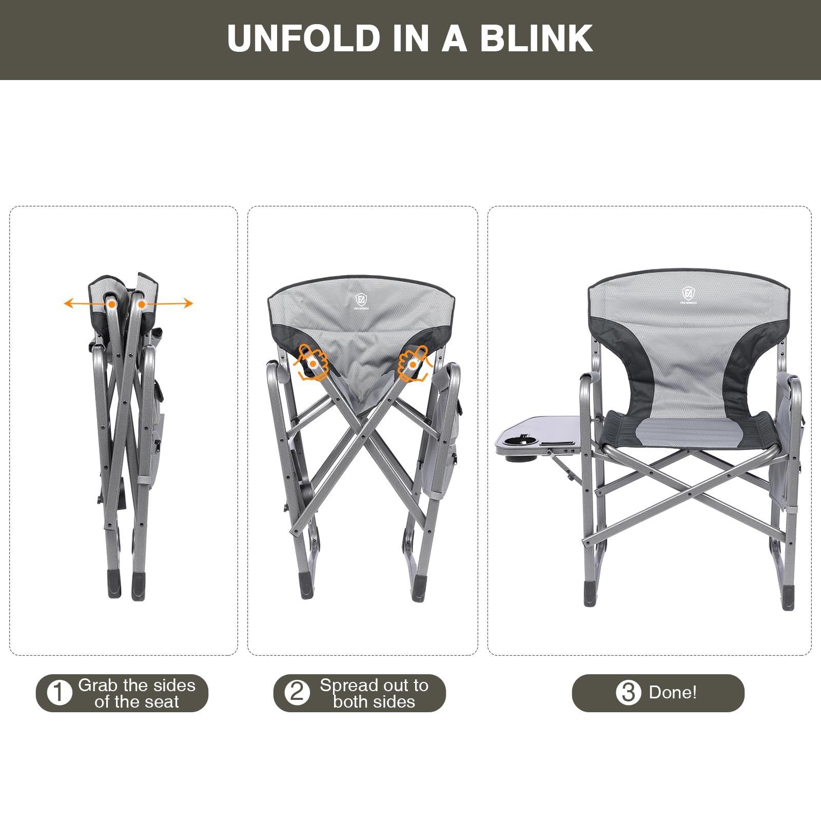 EVER ADVANCED Lightweight Folding Director's Chair - Heavy Duty 350LB Capacity Aluminum Camping Chair with Side Table & Storage Pouch - Perfect for Outdoor Movies, Beach, Picnics, Camping & Backyard Relaxation