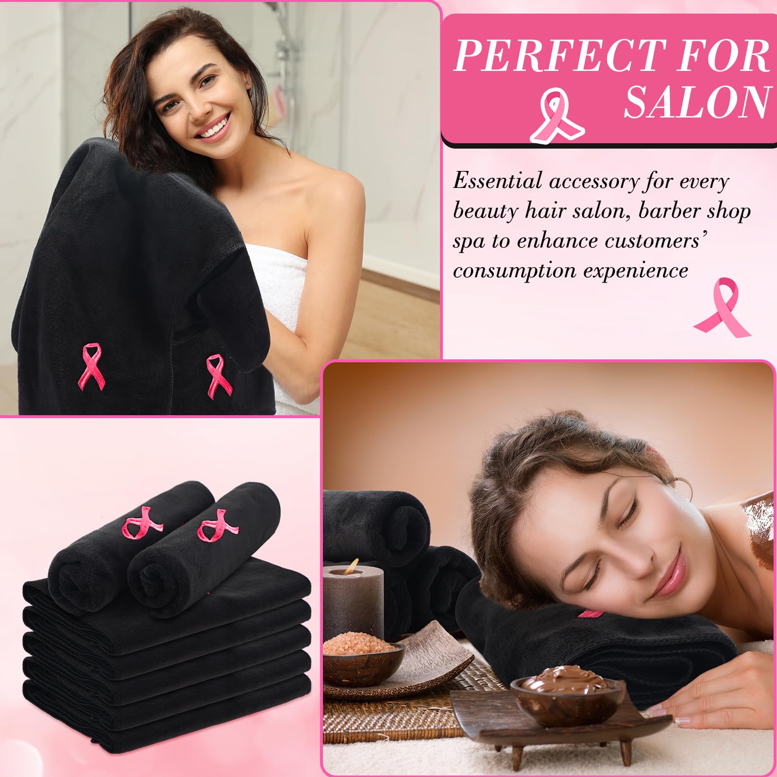 12 Pack Pink Ribbon Breast Cancer Awareness Towels - 9.8