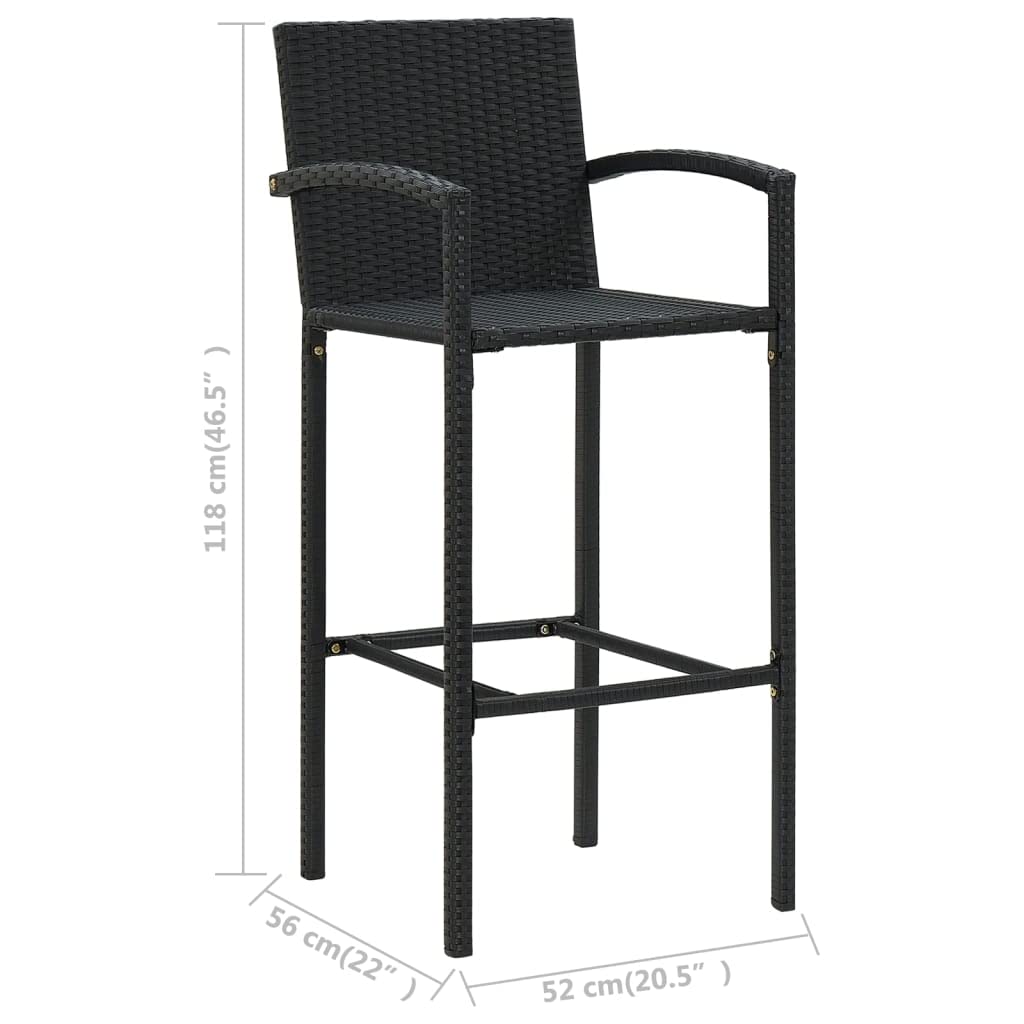 vidaXL 3-Piece Black Poly Rattan Bar Set - Weatherproof Outdoor Patio Furniture with Powder-Coated Steel Frame & Square Bar Table - Perfect for Backyard, Garden, Poolside & Terrace Dining