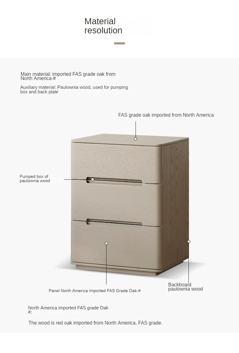 Solid Oak Wood Nightstand with 3 Drawers - Modern Light Luxury Bedside Table for Bedroom, Living Room, or Office