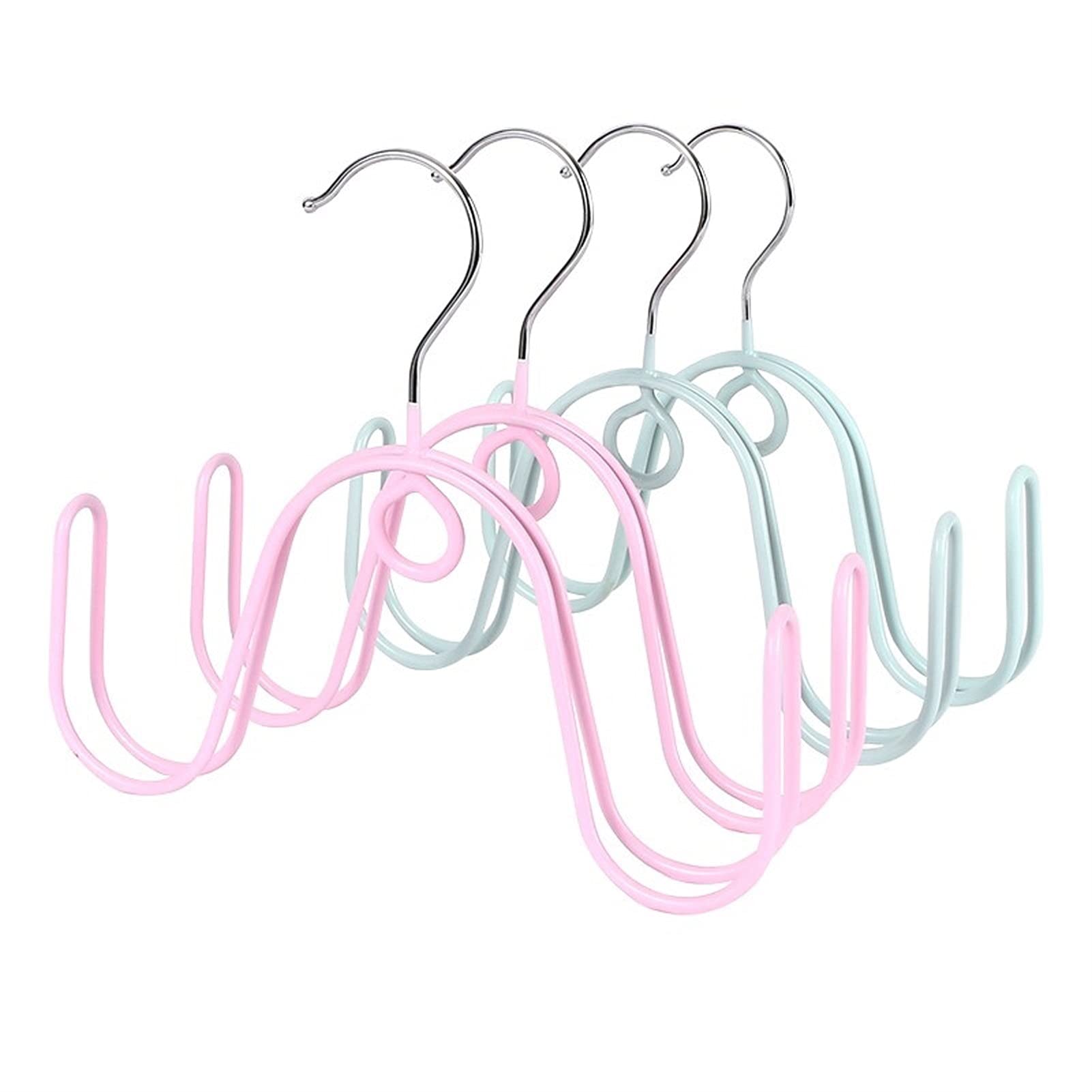 4-Pack Stainless Steel Tie & Belt Hanger - Space Saving Closet Organizer for Men's Ties, Scarves, Belts & Accessories (Green, Pink) - Perfect for Wardrobe, Closet & Bedroom Organization