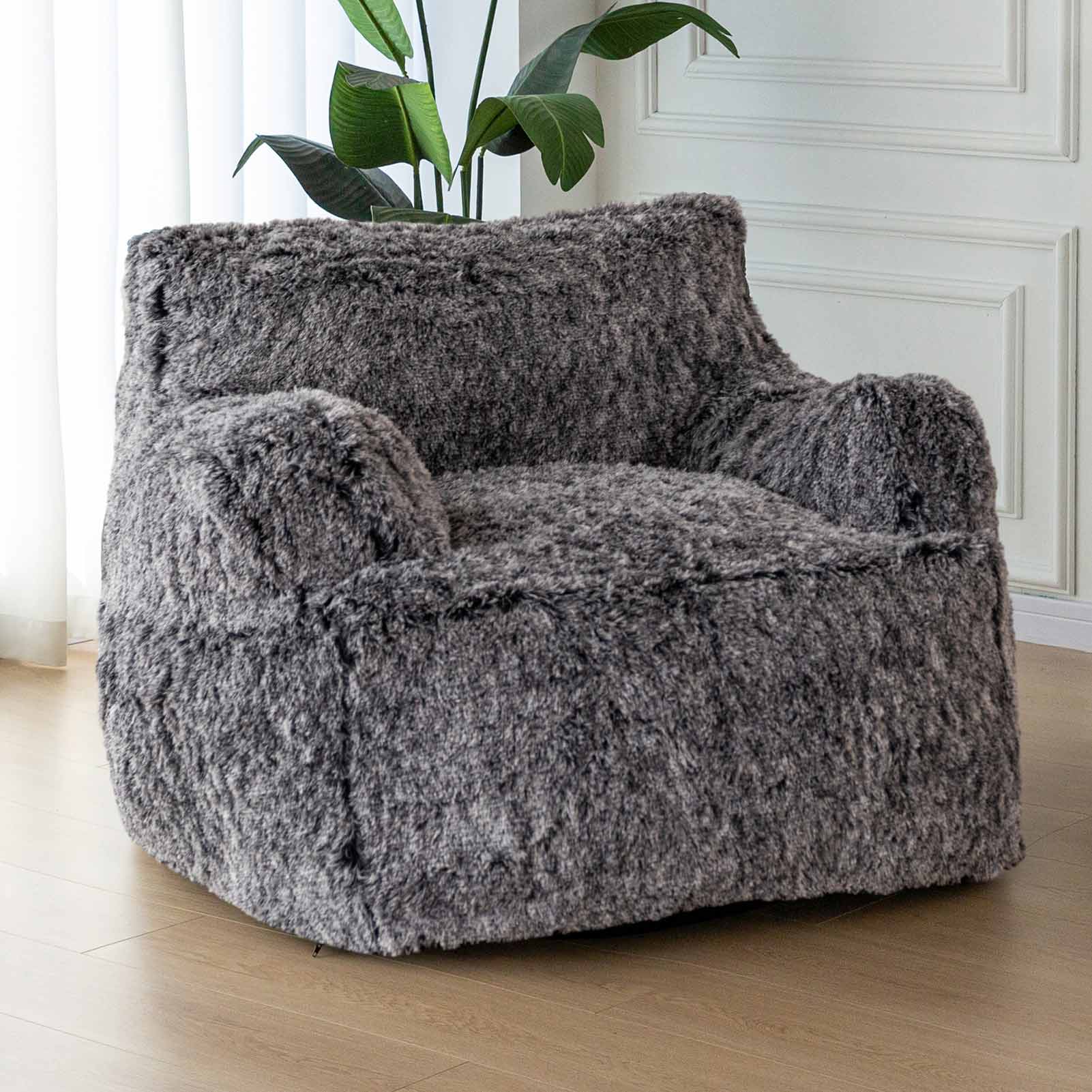 MAXYOYO Giant Bean Bag Chair - Ultra Soft Faux Fur Oversized Bean Bag Couch for Adults & Teens - Black - Perfect for Living Room, Bedroom, Dorm or Game Room Relaxation
