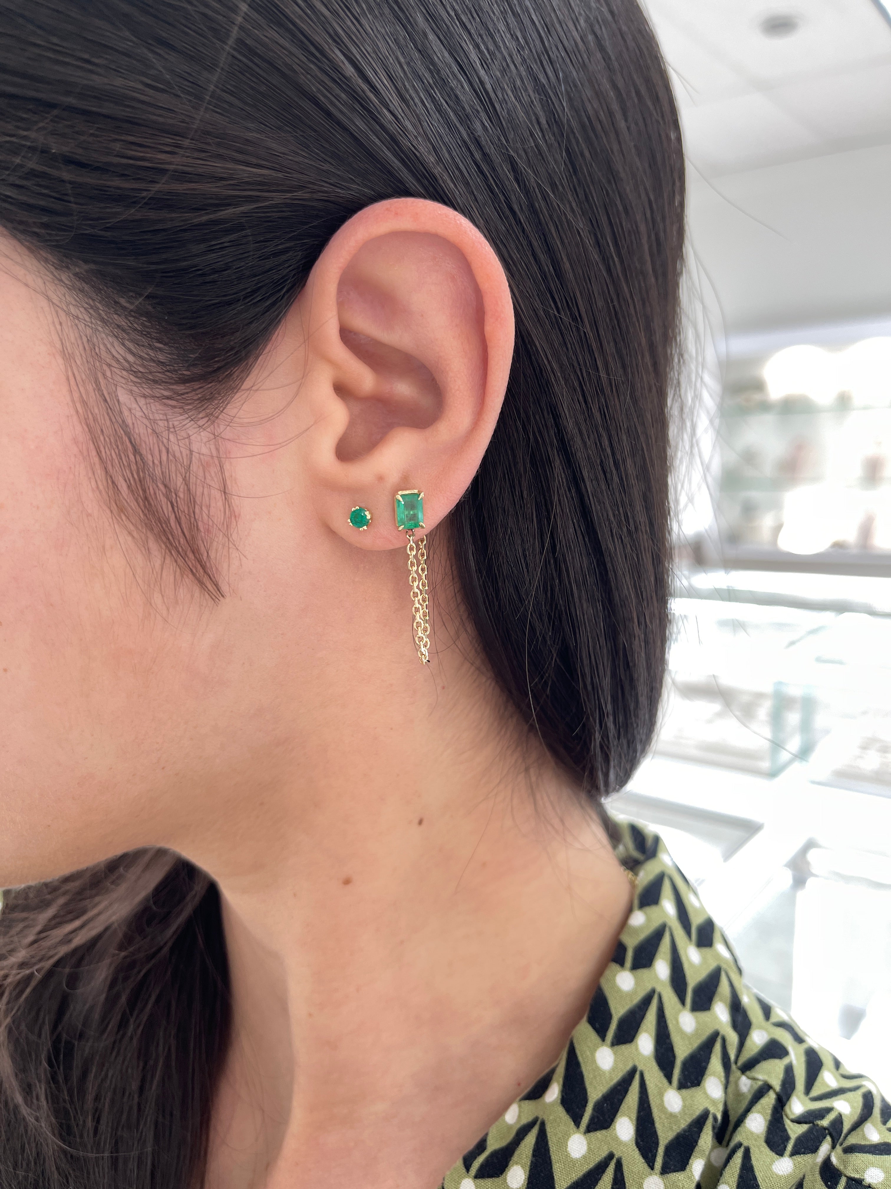 14K Gold Single Emerald Cut Stud Earrings for Women - Dainty Green Gemstone Jewelry for Everyday Wear, Gift Giving & Special Occasions