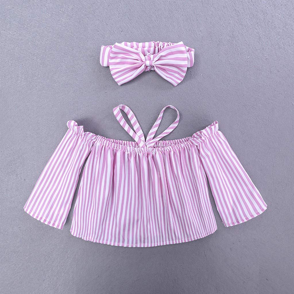 Vintage Girls Outfit Set - Off Shoulder Striped Top, Ripped Jeans & Headband | Cute Casual Summer Outfits for Toddler Girls | Birthday Party, Photo Shoot, Playdate