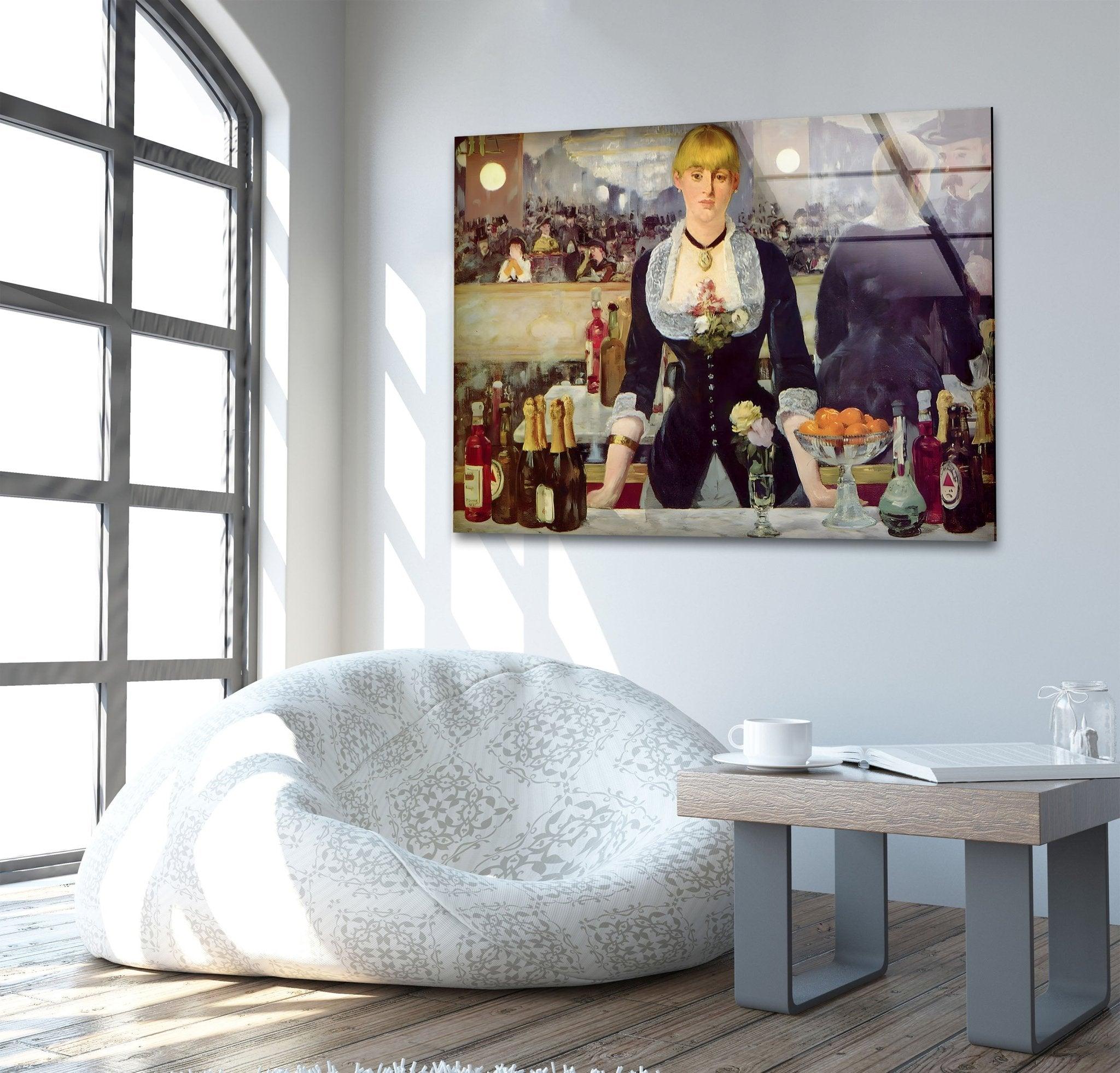 Édouard Manet 'A Bar at the Folies Bergère' Glass Wall Art - Premium Framed Canvas Print for Home & Office Decor - Perfect for Living Room, Bedroom, or Gallery Wall Display