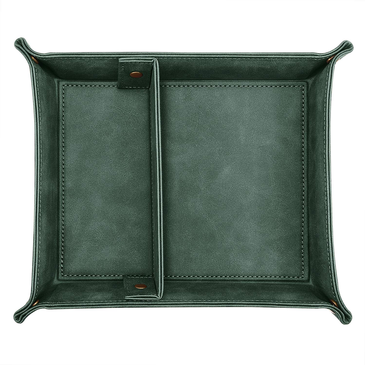 SITHON Valet Tray - 2 Compartment Desktop Organizer with Removable Dividers | Nightstand Catchall Tray for Jewelry, Keys & Essentials | Dark Green Storage Plate for Bedroom, Office & Vanity