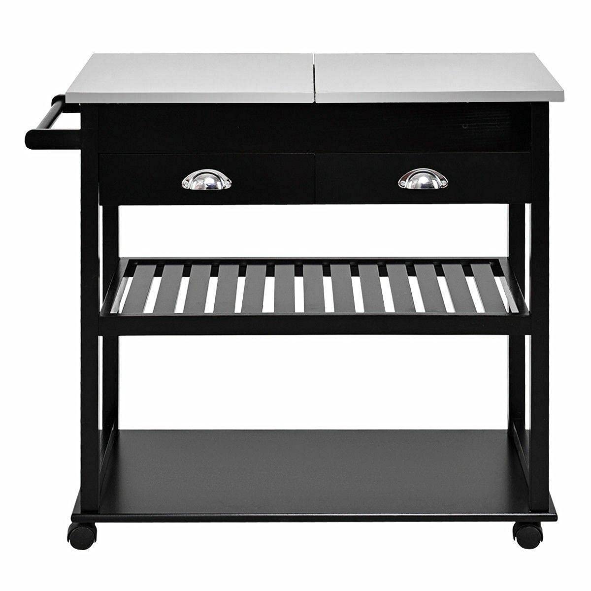 Stainless Steel Rolling Kitchen Island Cart with Flip Tabletop & Drawer - Mobile Kitchen Storage Cart with Wheels for Small Spaces, Apartments & Home Cooking