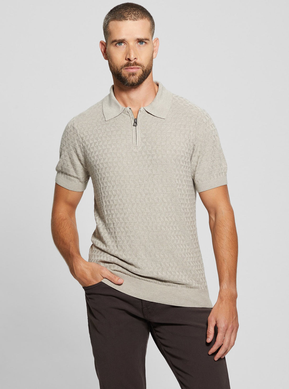 Beige Checkered Kyle Polo T-Shirt for Men - Casual Short Sleeve Cotton Shirt - Perfect for Golf, Office & Summer Outfits