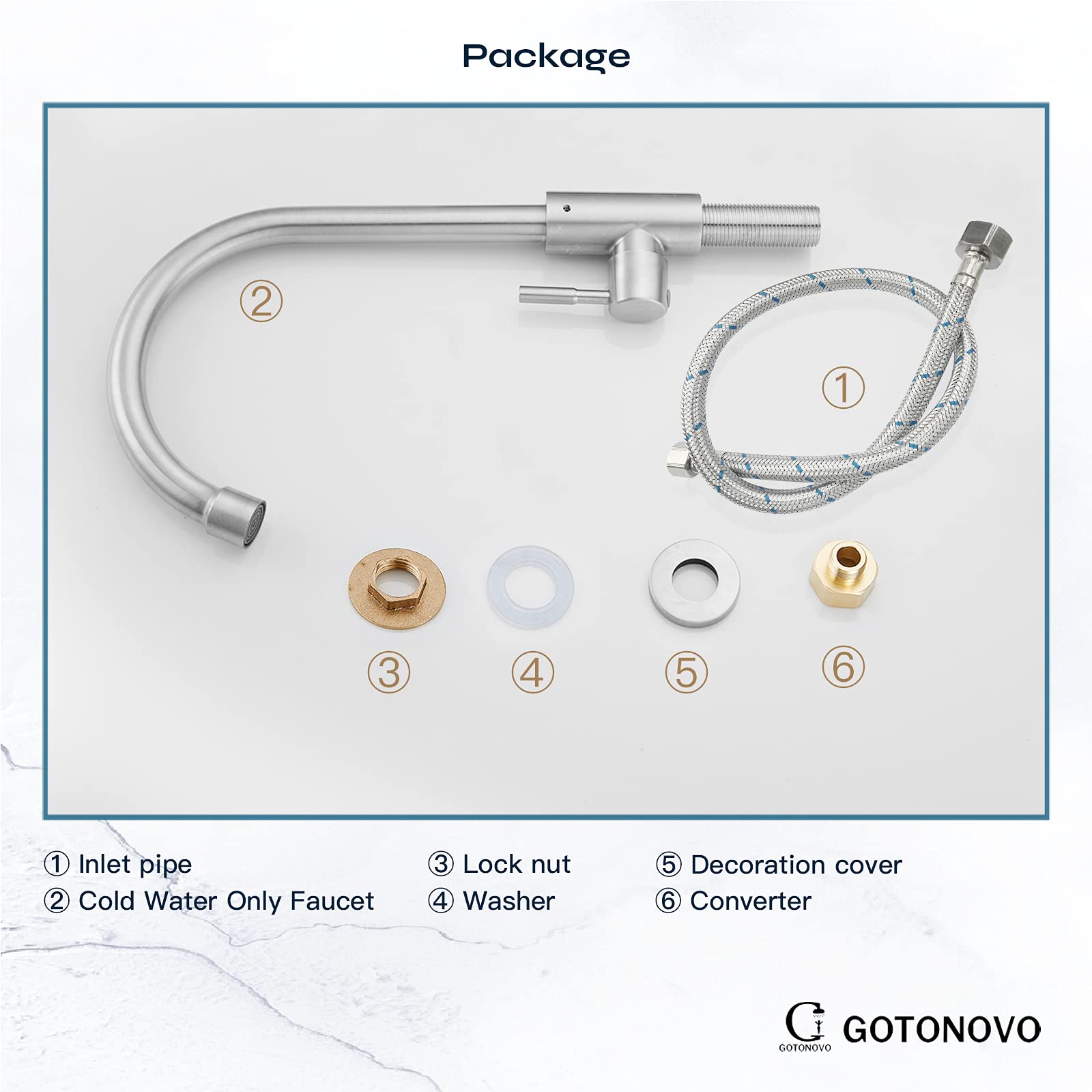 Gotonovo Brushed Nickel Stainless Steel Single Handle Cold Water Kitchen Sink Faucet - Rotatable Bar Faucet for Bathroom & Kitchen, Silver Finish - Perfect for Modern Homes & Commercial Spaces