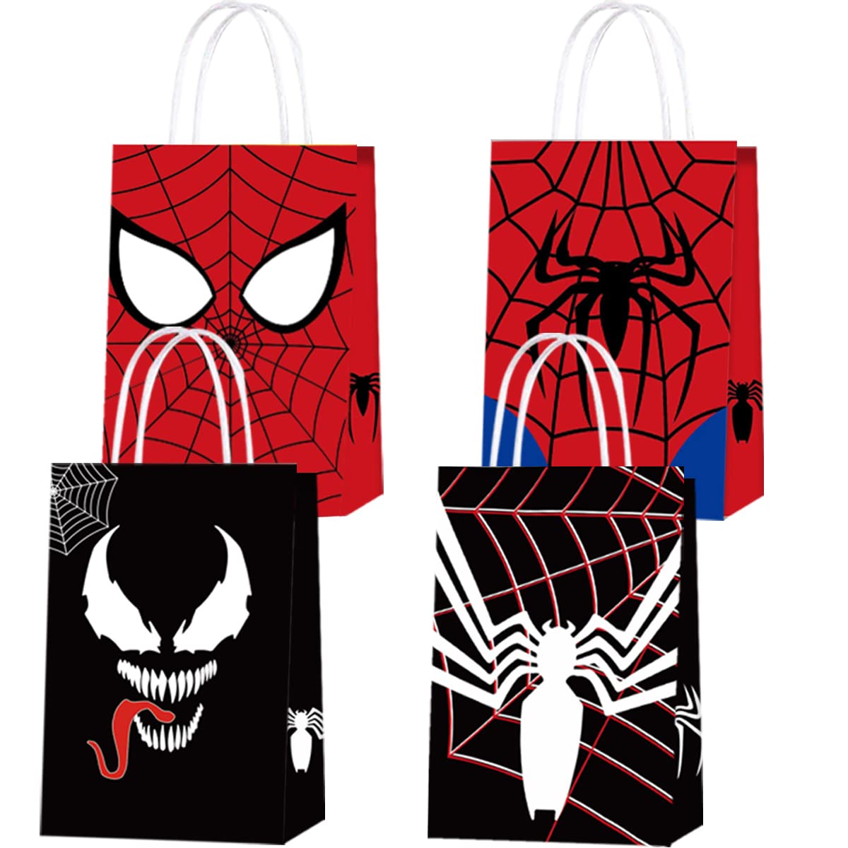 16 Pcs Venom Themed Party Favor Bags - 2 Styles (Spider & Venom) with Handles for Kids Birthday, Halloween & Superhero Parties | Candy, Goodie & Gift Bags for Boys & Girls | Perfect for Venom Movie Nights, Comic-Themed Events & Superhero Birthday Decorations