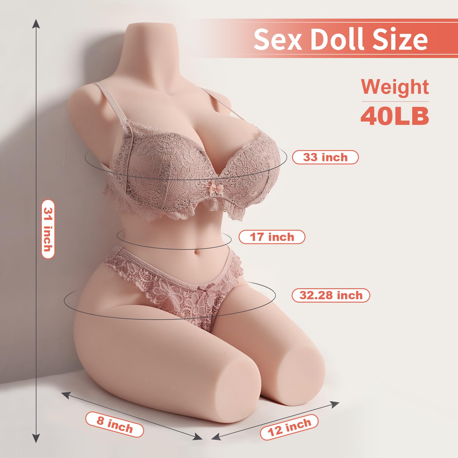 Realistic 40LB Full Size Male Sex Doll for Men - Lifelike Female Torso Love Doll with Big Breasts & Butt | Adult Toy for Masturbation, Vaginal & Anal Pleasure | Perfect for Discreet Solo Play & Fantasy Fulfillment