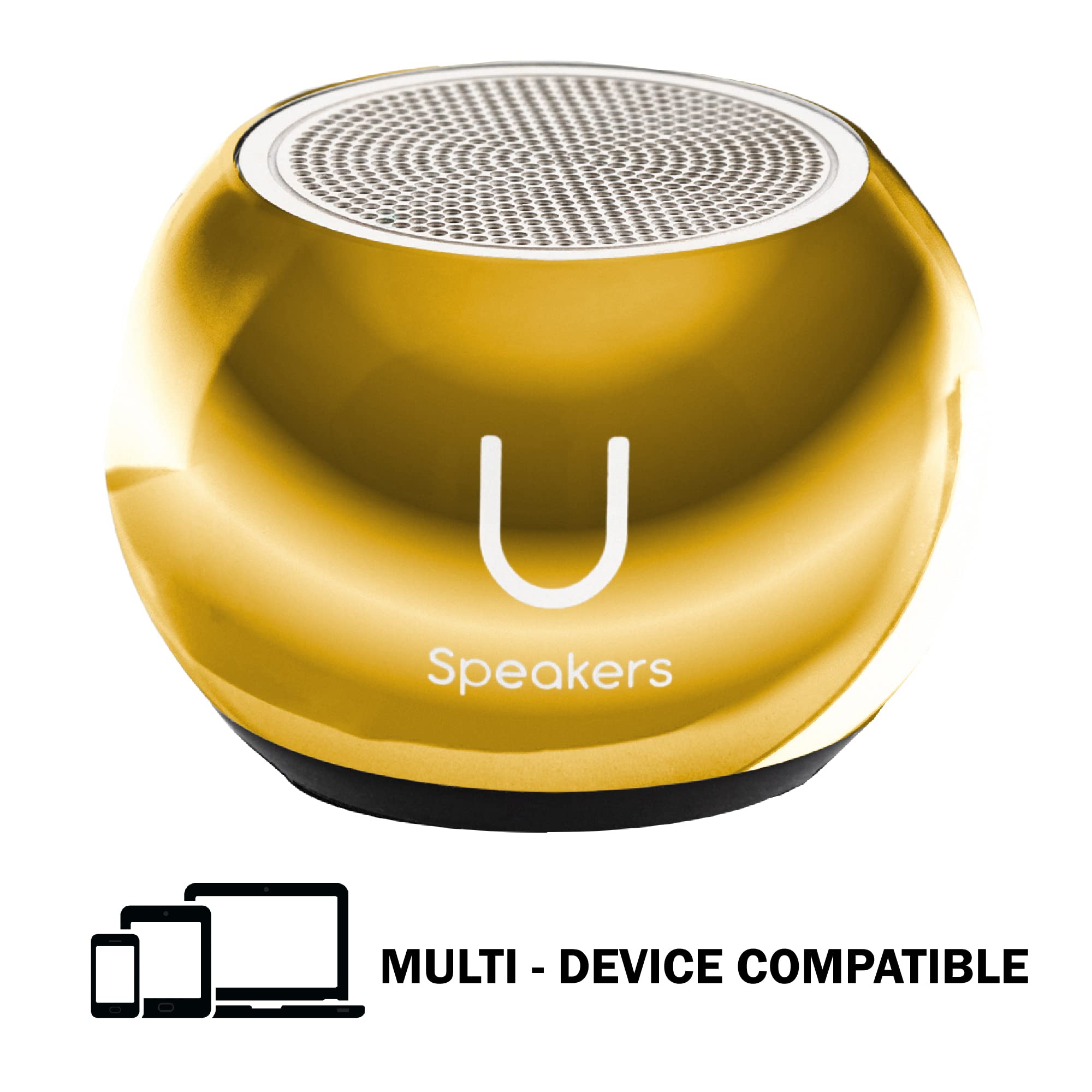 Mini Bluetooth Computer Speakers 2-Pack with Built-in Mic & Selfie Remote - Wireless Portable Speakers for Workspace, Desktop, Laptop, Tablet, PC - Mirror Gold - Perfect for Home Office, Gaming & Video Calls