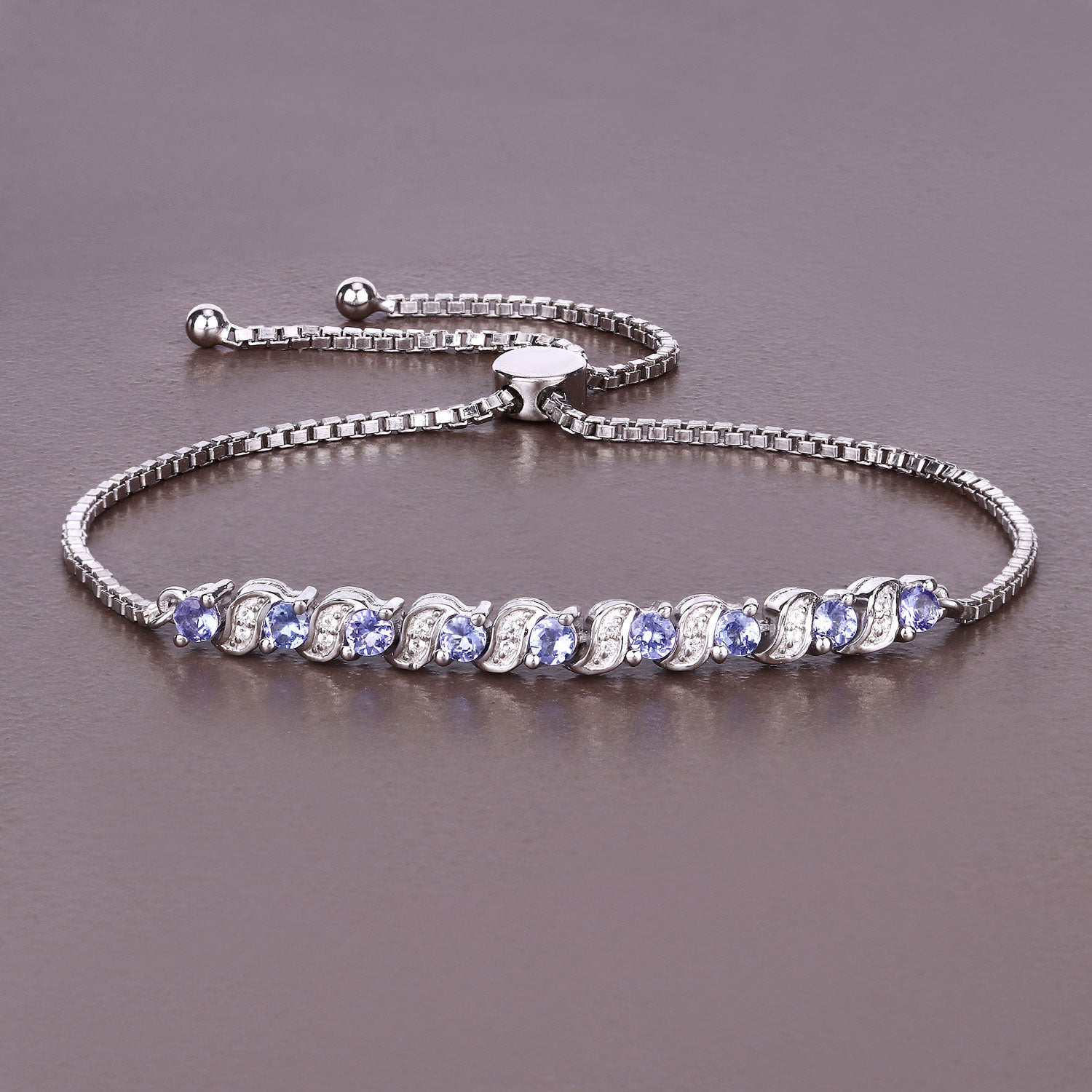 Authentic Tanzanite & White Topaz Bolo Bracelet for Women | Elegant Adjustable Jewelry Gift for Wedding, Anniversary & Special Occasions
