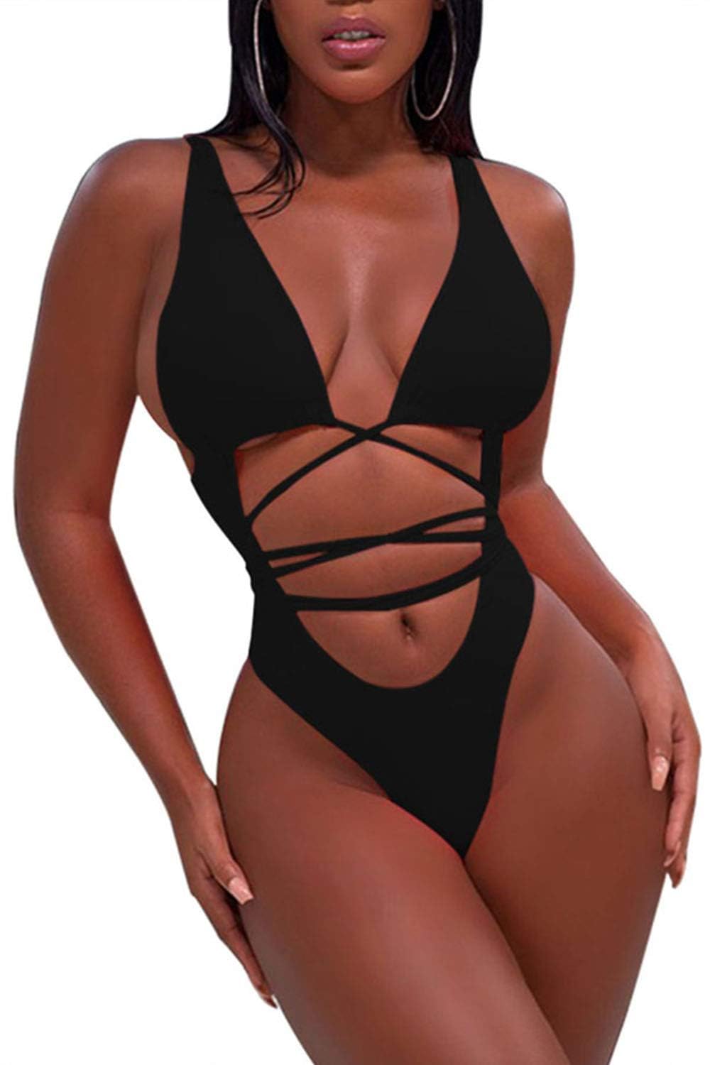 Sovoyontee 2025 Women's Sexy Cheeky One Piece Swimsuit - High Cut Thong Bikini Bathing Suit Monokini for Beach, Pool Party & Summer Vacation
