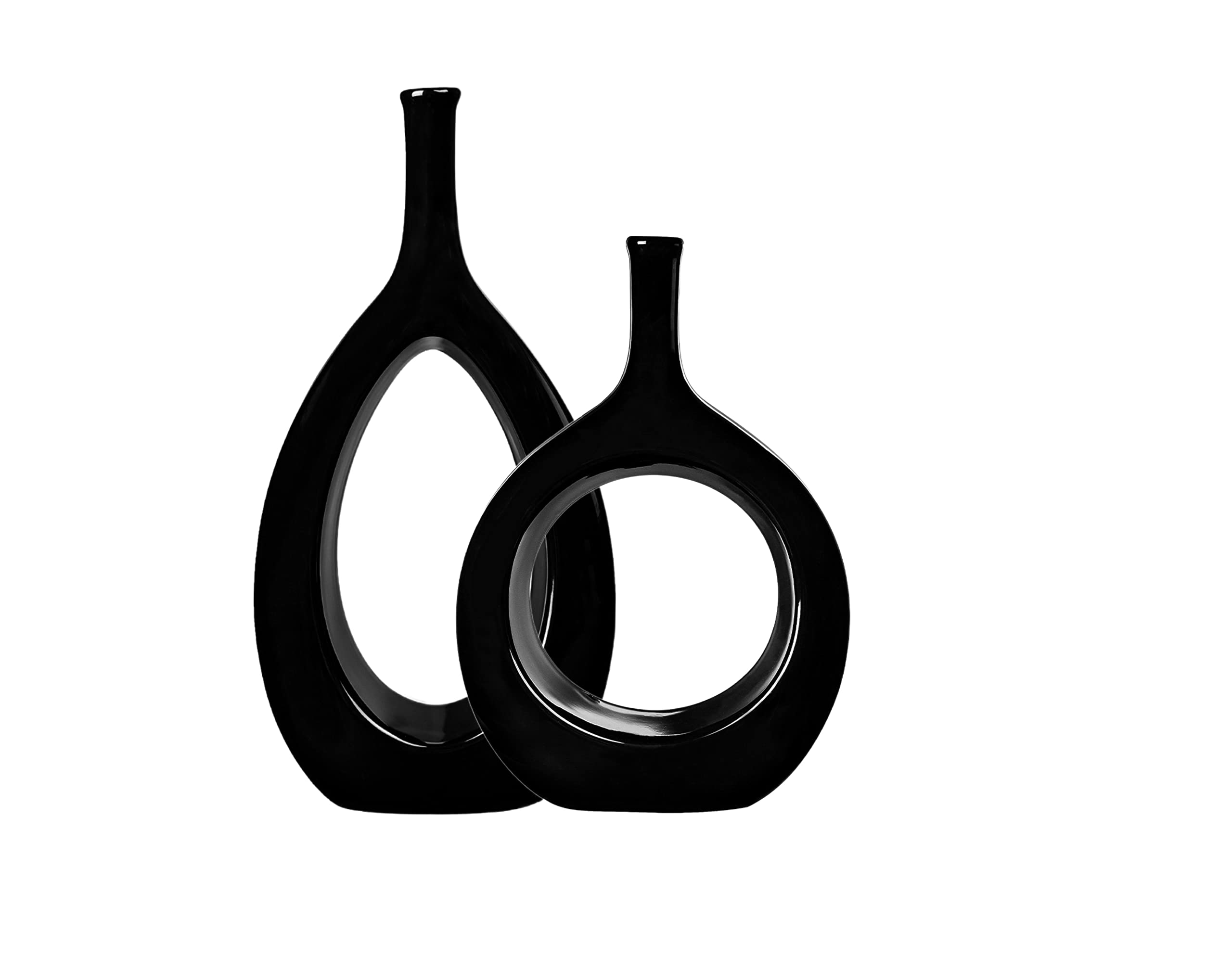 Samawi Black Ceramic Vase Set of 2 - Modern Tall Flower Vases for Home Decor, Living Room Centerpiece, Wedding & Office Decoration