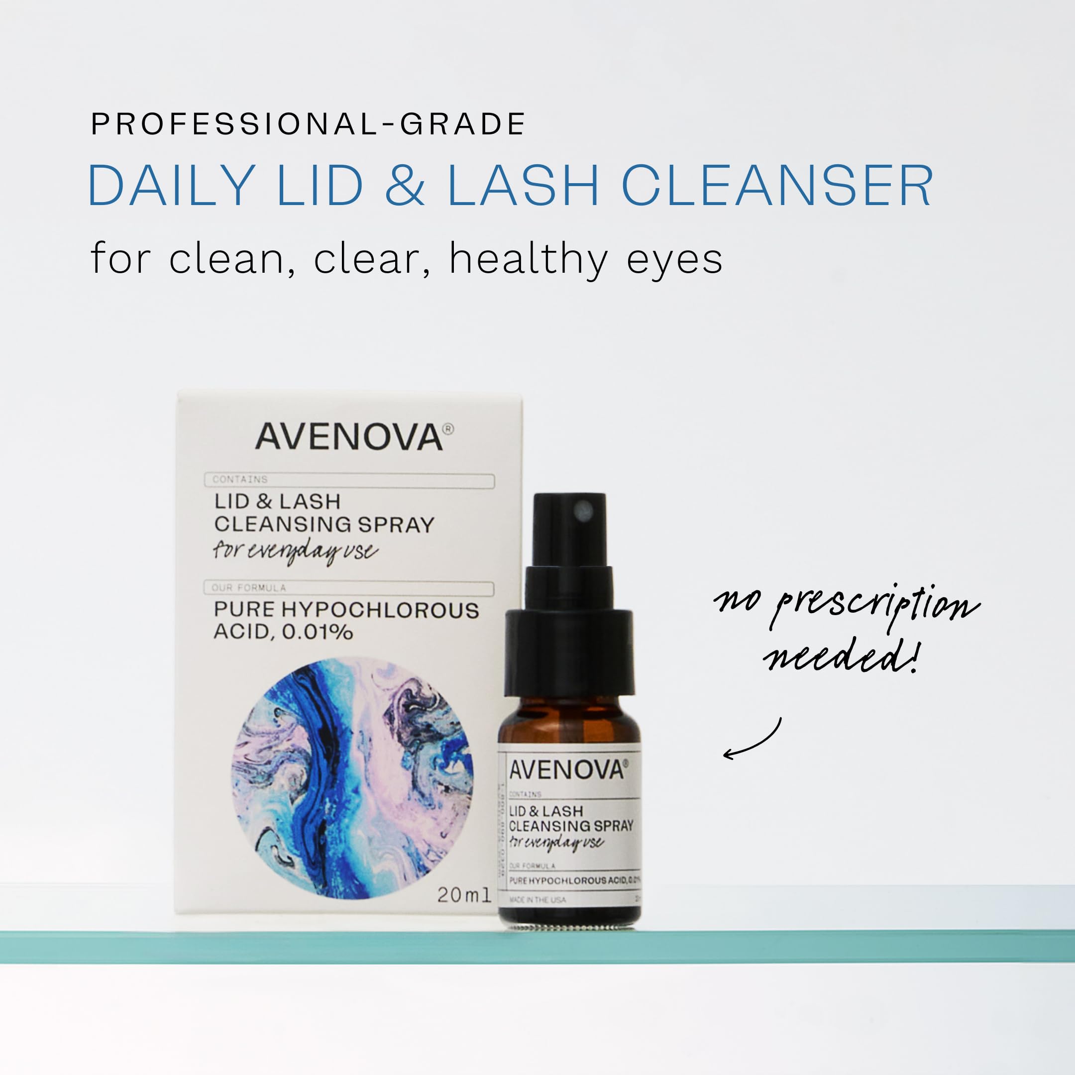 Avenova Hypochlorous Acid Eyelid & Eyelash Cleanser Spray - 20mL (0.68oz) | Gentle Daily Eye Wash for Irritation, Dry Eyes & Blepharitis | Perfect for Contact Lens Wearers & Post-Eyelash Extension Care