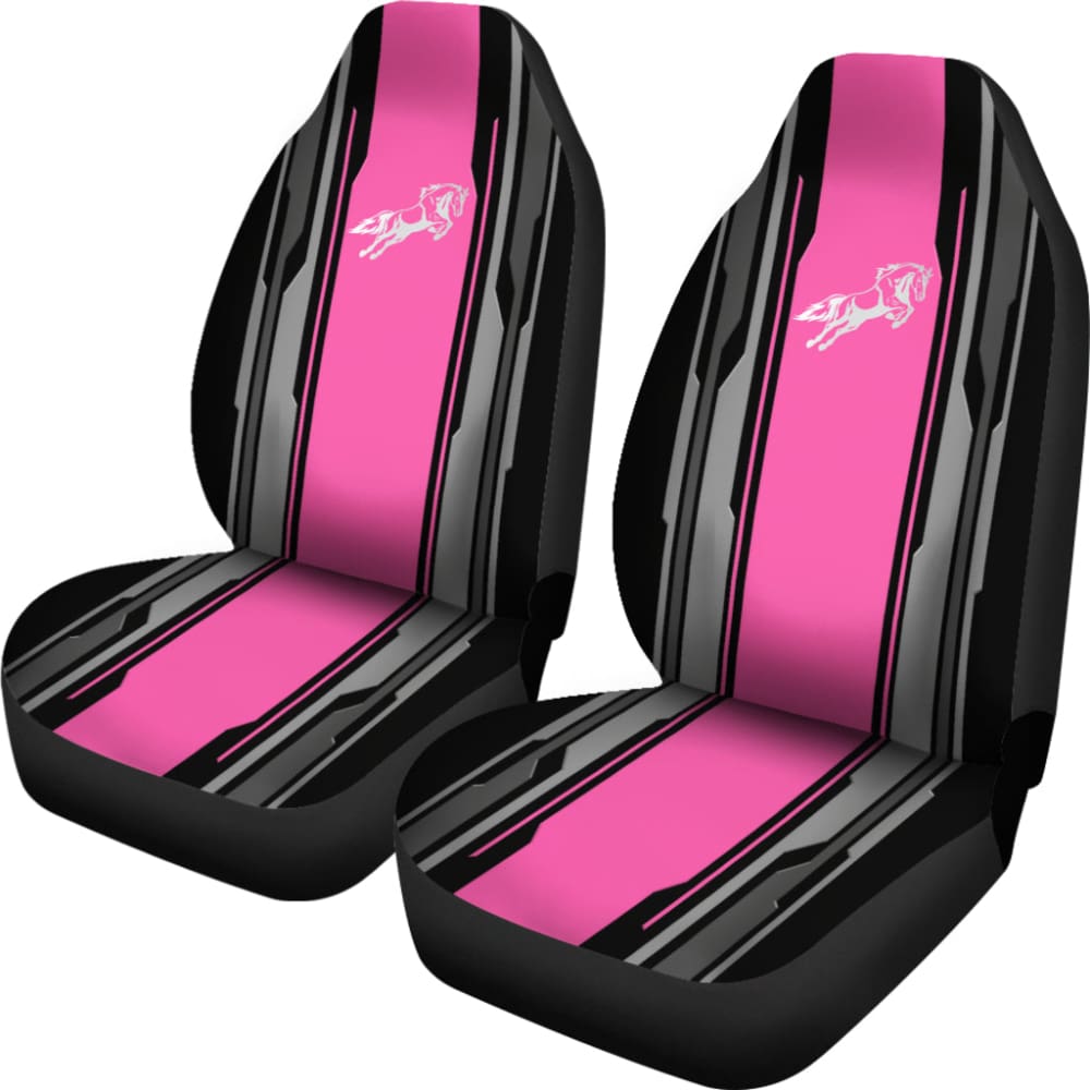 Premium Silver Pink Horse Mustang Custom Metallic Print Car Seat Covers - Universal Fit for Ford Mustang 2005-2023 - Soft Neoprene Material for Comfort & Style - Perfect for Car Enthusiasts, Gifts & Custom Rides