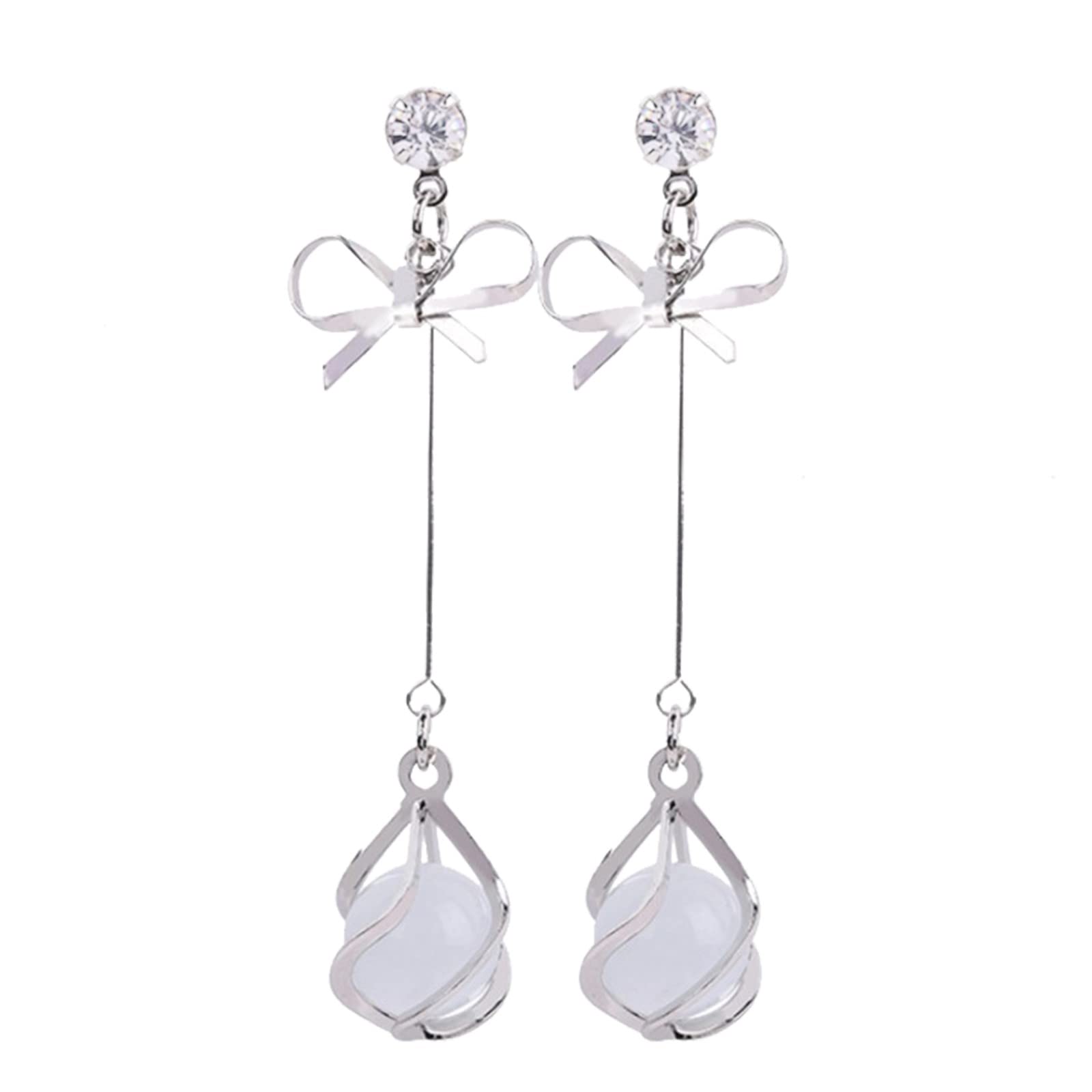 Vintage Long Tassel Bowknot Zircon Crystal Dangle Earrings - Elegant Rhinestone Wedding Jewelry for Women | Geometric Pendant Drop Earrings Set for Party, Date Night & Special Occasions