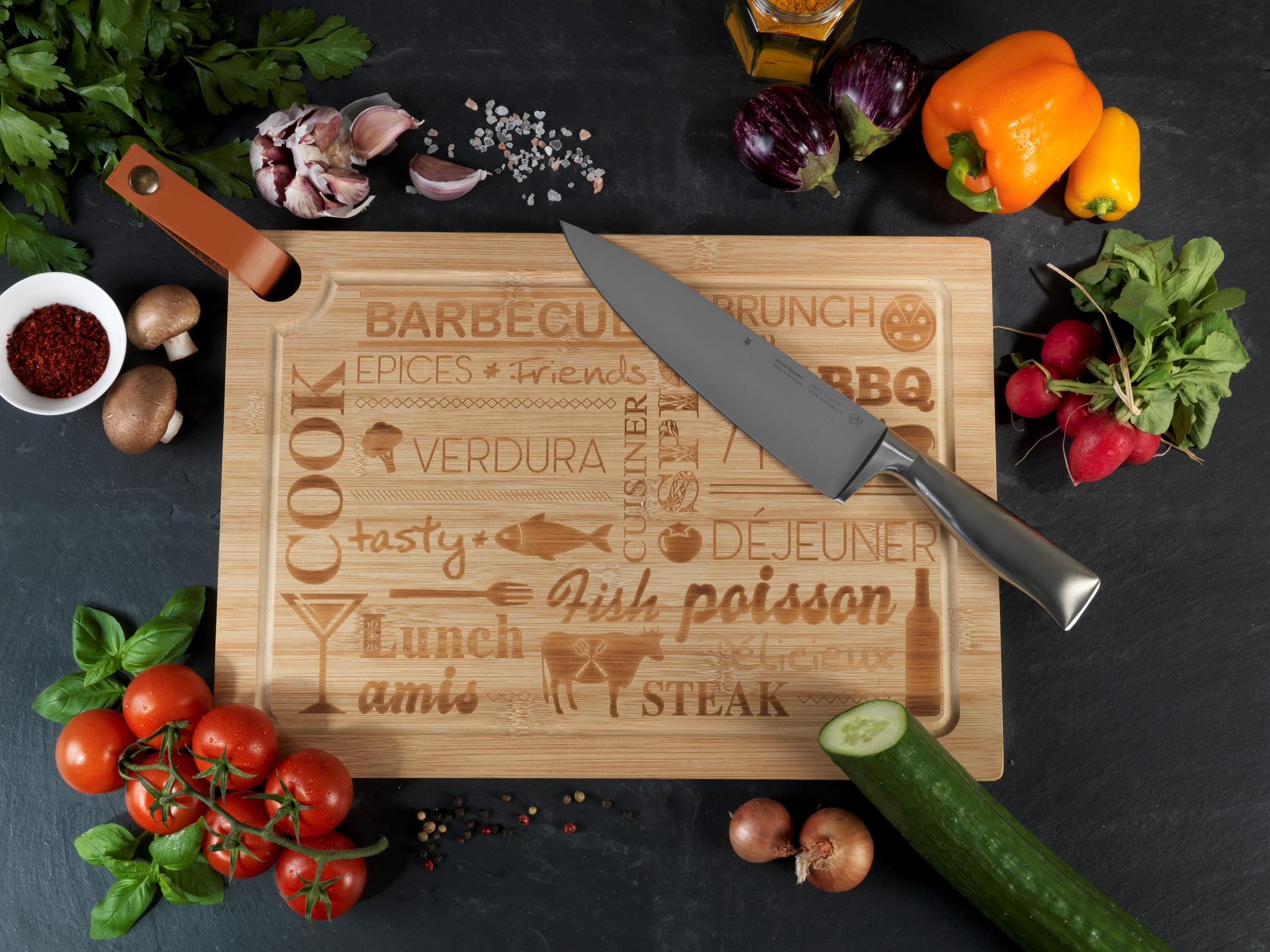 Premium WENKO Wooden Steak Cutting Board with Juice Groove - Large Kitchen Chopping Block for Meat, Vegetables & Fruits | Non-Slip, Easy to Clean | Perfect for Grilling, BBQ & Food Prep