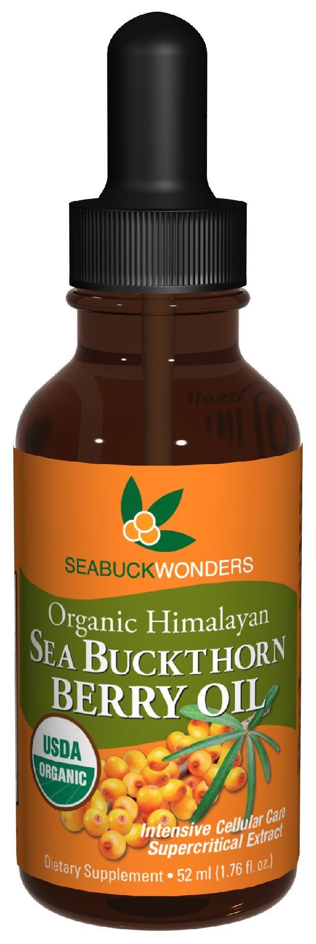 Organic Sea Buckthorn Berry Oil - 100% Pure & Certified, 1.76 Fl Oz (Pack of 12) - Cold Pressed, Rich in Omega 7, for Skin Care, Hair Growth & Immune Support