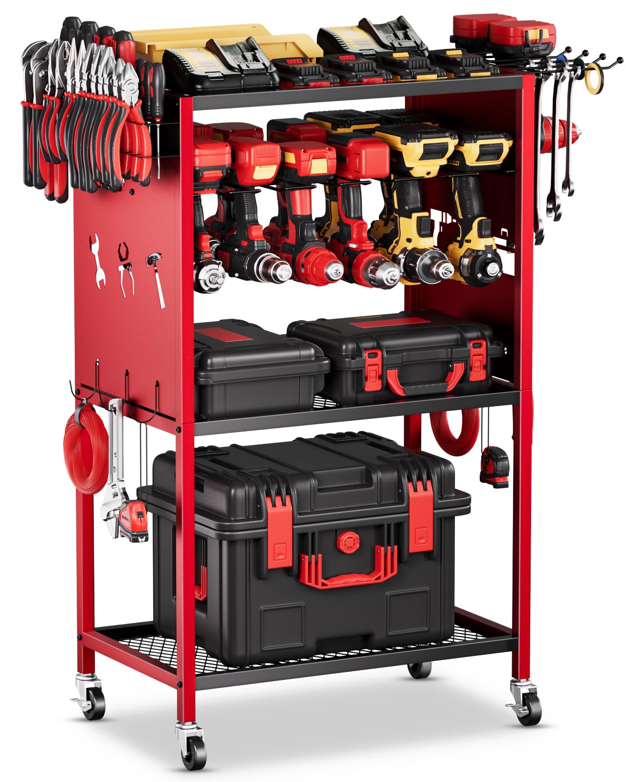 Heavy Duty Rolling Power Tool Organizer with Wheels - Large Garage Storage Cart for Drills, Cordless Batteries & Accessories | Durable Floor Standing Utility Rack | Perfect Gift for Men, Husband & Father | Ideal for Workshop, Garage & DIY Projects