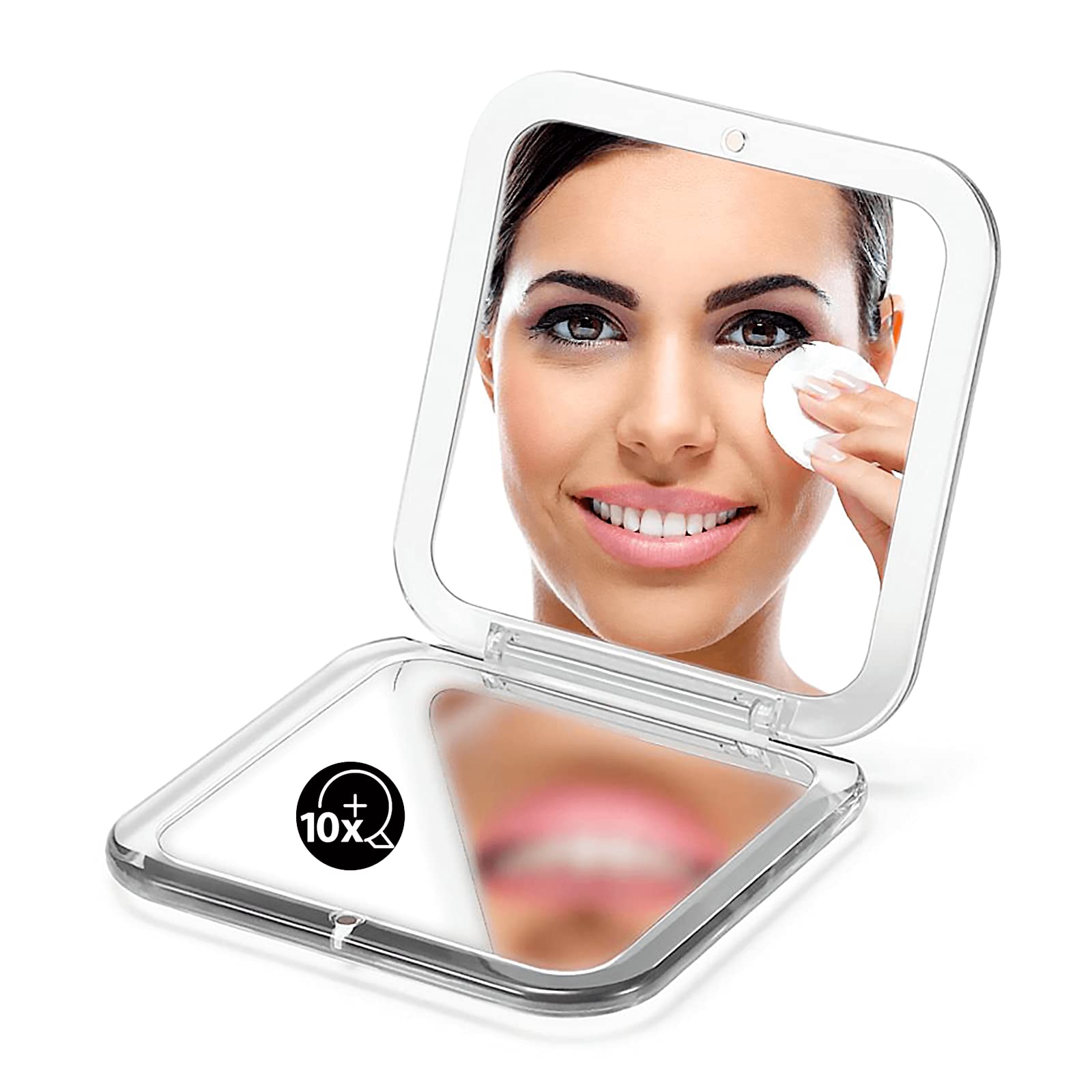 Omiro 10X Silver Folding Mirror - Compact Travel Makeup Mirror for Purse & On-the-Go