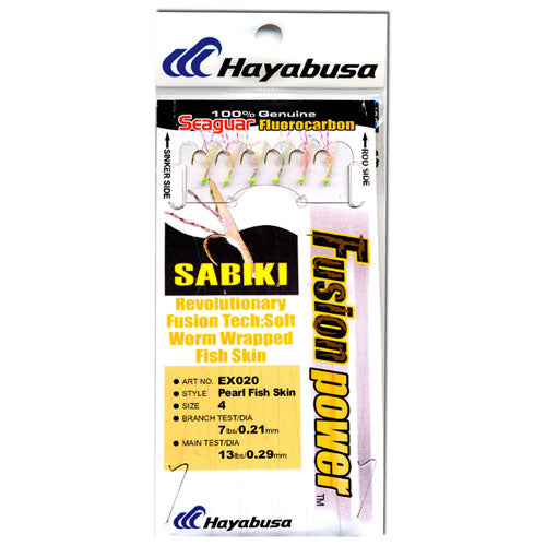 Hayabusa Sabiki EX020 Pearl Fish Skin Green Head Fluorocarbon Sabiki Rig - Premium Saltwater Fishing Lures for Surf & Pier Fishing