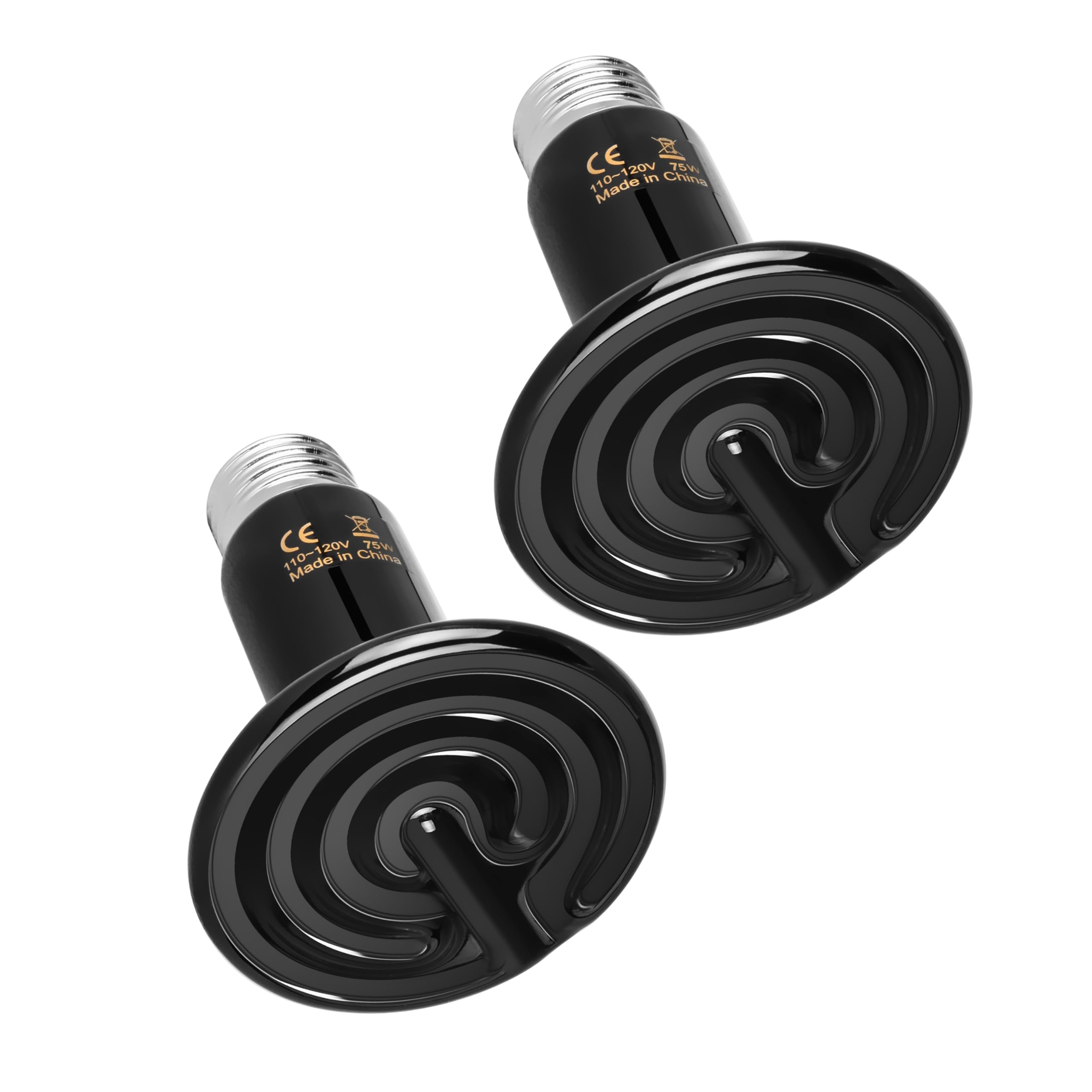 75W Ceramic Heat Emitter 2-Pack - No Light Reptile Heat Lamp for Bearded Dragons, Lizards, Snakes & Turtles | Amphibian Terrarium & Chicken Brooder Coop Heating | Durable Ceramic Heat Bulbs for Reptile Tanks & Pet Incubators