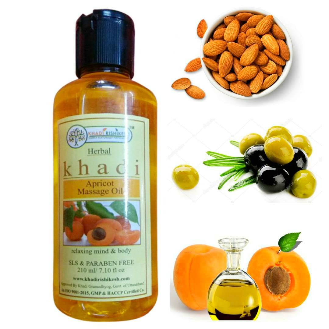 Khadi Rishikesh Ayurvedic Apricot Body Massage Oil - 210ml | SLS & Paraben Free | Relaxing Full Body Oil for Stress Relief, Pain Reduction & Anti-Aging | Suitable for Women & Men | Includes Free Hair Comb | Perfect for Daily Massage, Spa Nights & Self-Care Routines