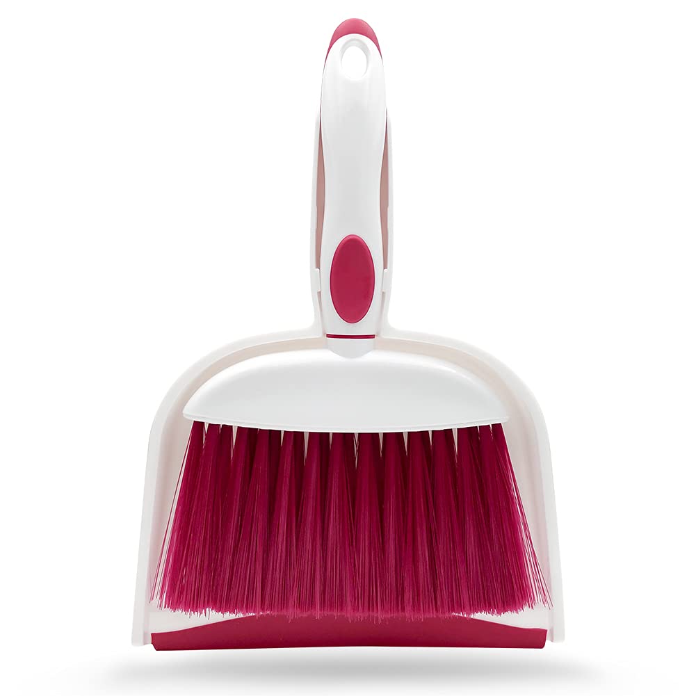 Mini Broom and Dustpan Set - Compact Cleaning Kit for Home, Office & Kitchen | Small Dustpan with Brush for Desks, Countertops & Tight Spaces | Portable Whisk Broom Set in Red (Ideal for Quick Cleanups, Pet Hair & Small Messes)