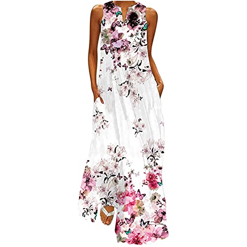 Women's Sleeveless Maxi Dresses - Casual Loose Long Summer Dress with Striped Floral Print | Beach Vacation, Party Wear & Everyday Outfit