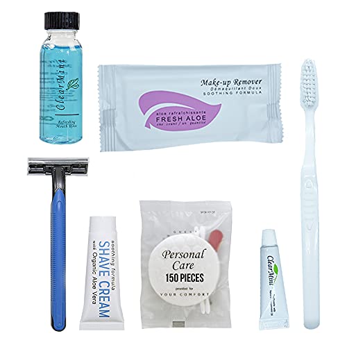 150-Piece Travel Size Toiletries Kit - Shaving Set, Toothbrush & Paste, Mouthwash, Makeup Wipes, Cotton Swabs, Nail File & Sewing Kit | Bulk Hotel Amenities for Personal Care | Perfect for Hotels, Air Travel, Camping & Emergency Preparedness