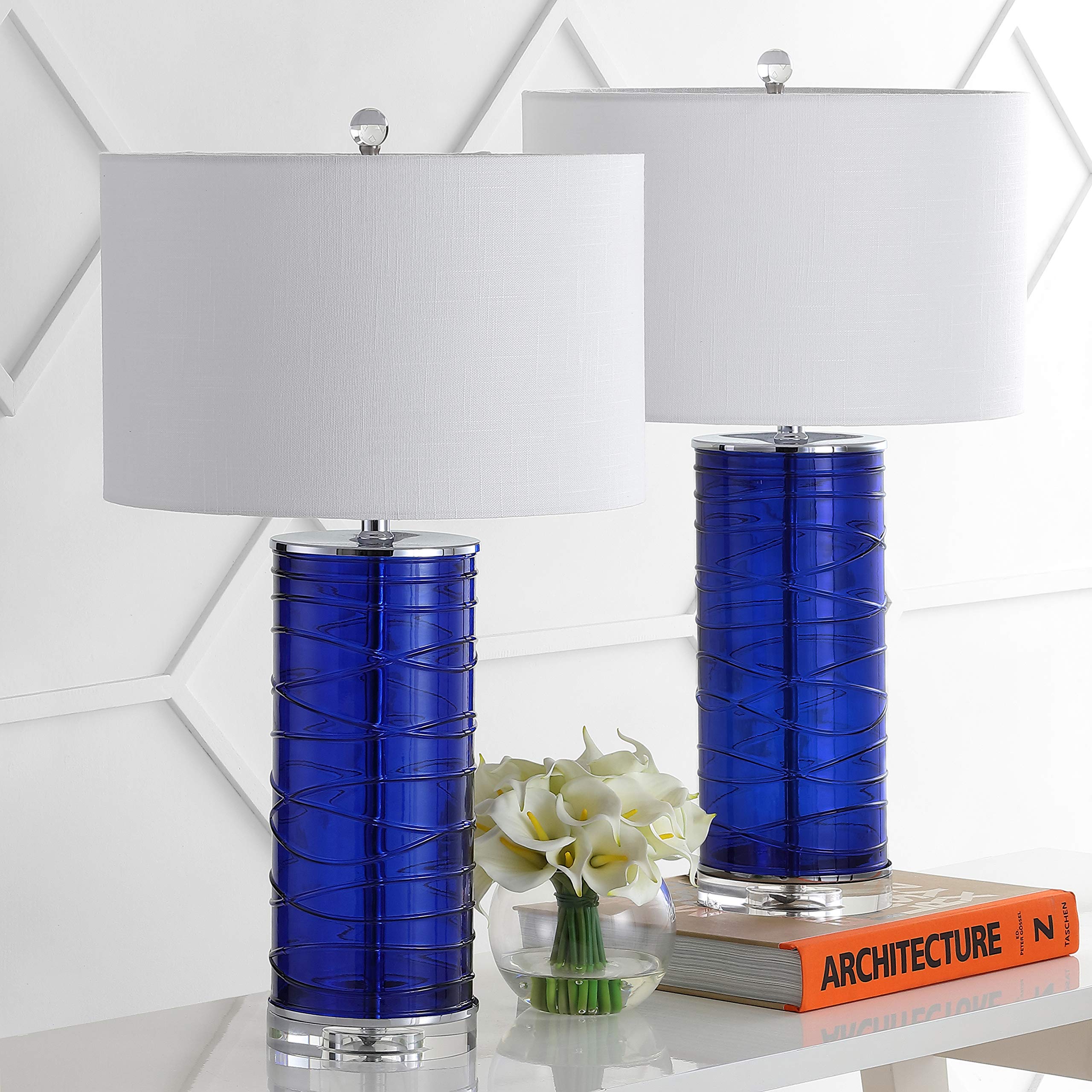 JONATHAN Y JYL4017D-SET2 Set of 2 Modern Fused Glass Cylinder LED Table Lamps - 27.5
