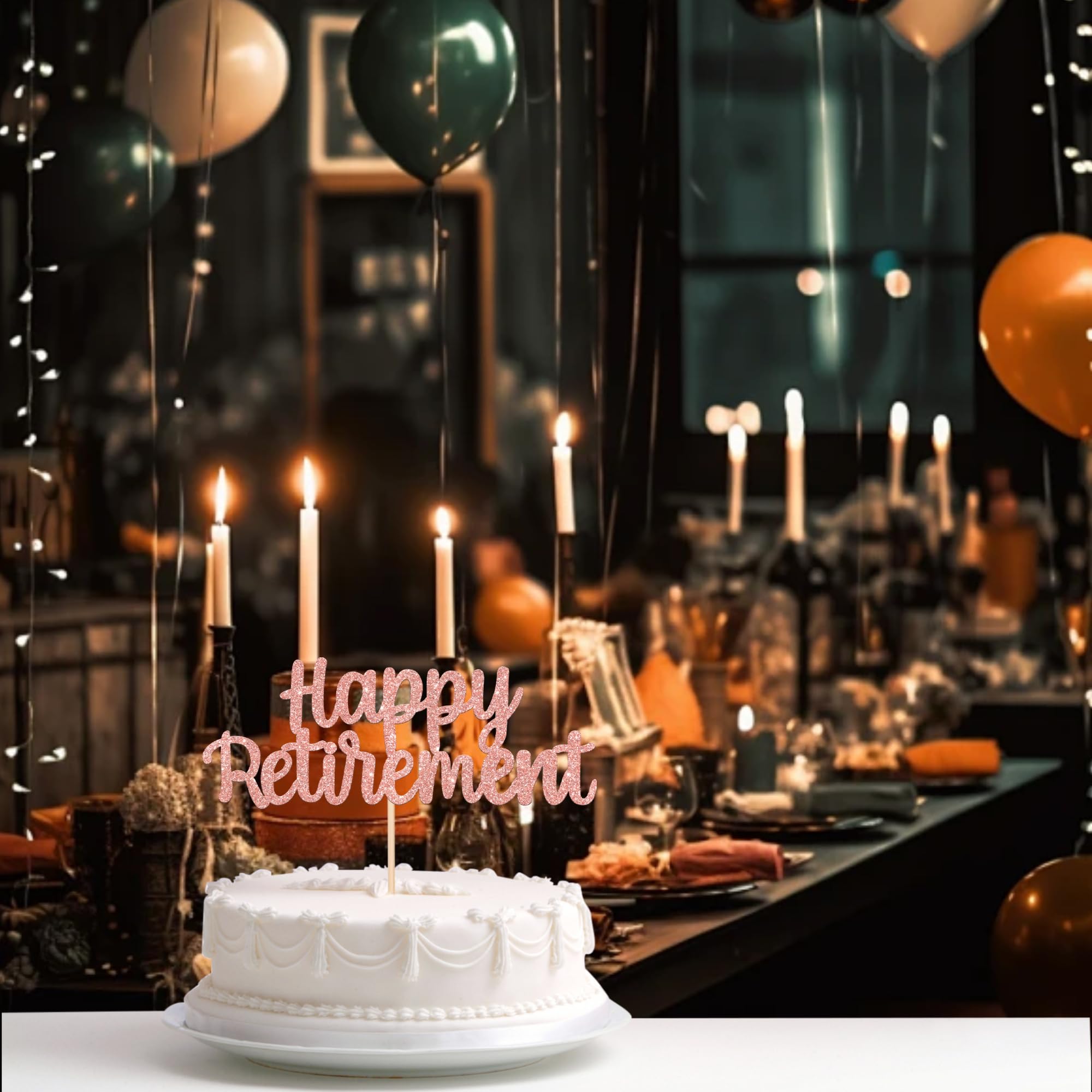 1 PCS Happy Retirement Cake Topper - Glitter Retired Cake Pick for Retirement Party Decorations (Rose Gold) | Perfect for Retirement Cakes, Birthday Celebrations & Farewell Parties