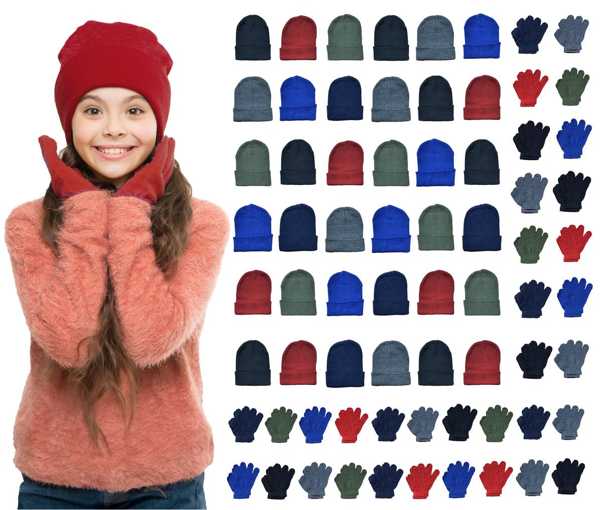 Yacht & Smith Wholesale Winter Beanie & Glove Sets for Kids & Adults - Bulk Pack for Homeless Donations, Shelters & Cold Weather Protection
