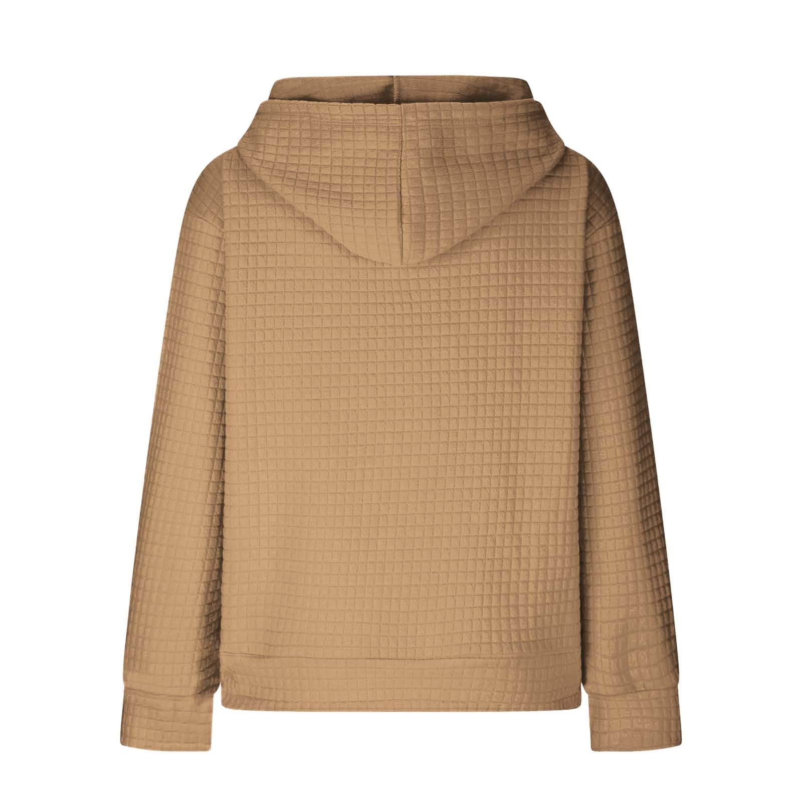 Women's Cute Waffle Knit Hoodie with Drawstring - Cozy Pullover Sweatshirt for Fall Fashion | Casual Outfit for Coffee Dates, Weekend Errands & Autumn Layering