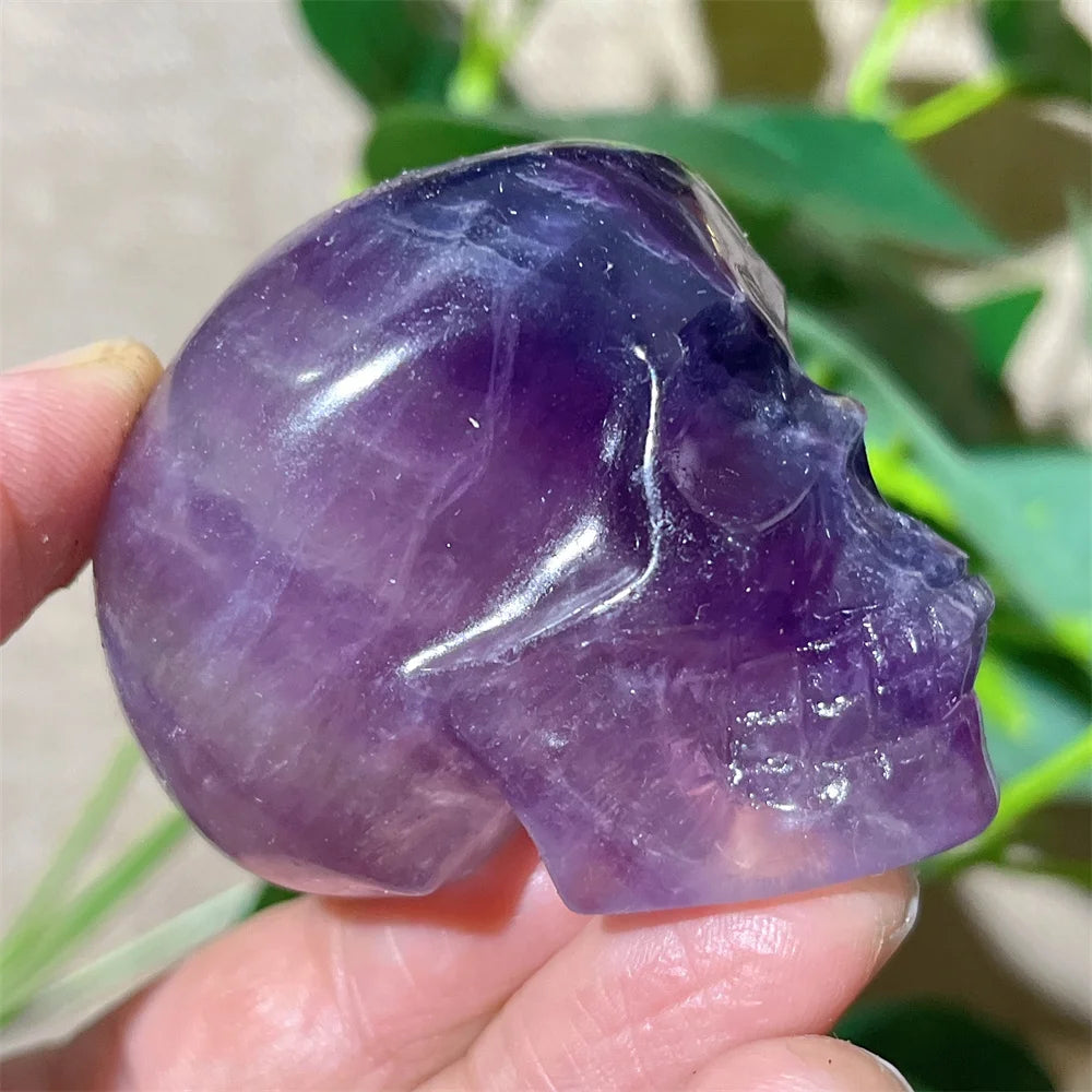 Natural Green and Purple Fluorite Crystal Skull Carving - Healing Stone, Quartz Mineral Gemstone for Spiritual Crafts, Home Decor, Meditation & Energy Work