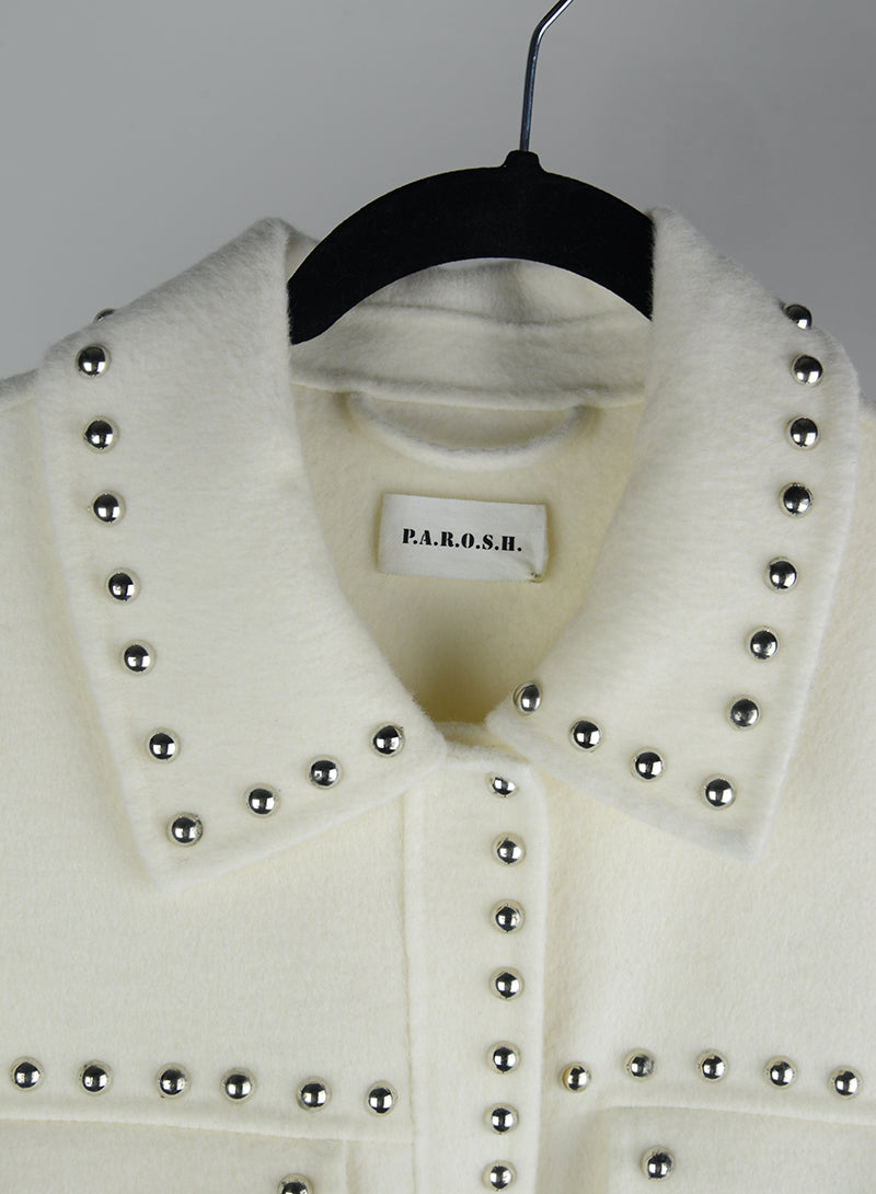 P.A.R.O.S.H. Cream Studded Jacket Size 42 - Stylish Outerwear for Women's Casual & Evening Wear