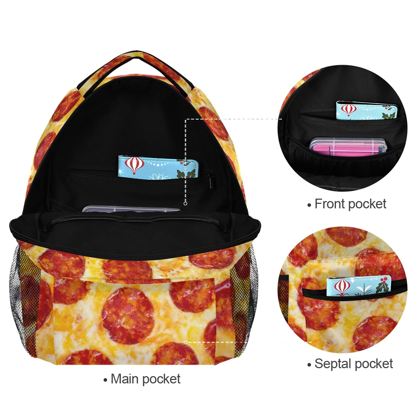 ALAZA Pepperoni Pizza Print Unisex Backpack - Stylish School Bag, Travel Laptop Bag & Casual Daypack for College, Work & Outdoor Adventures