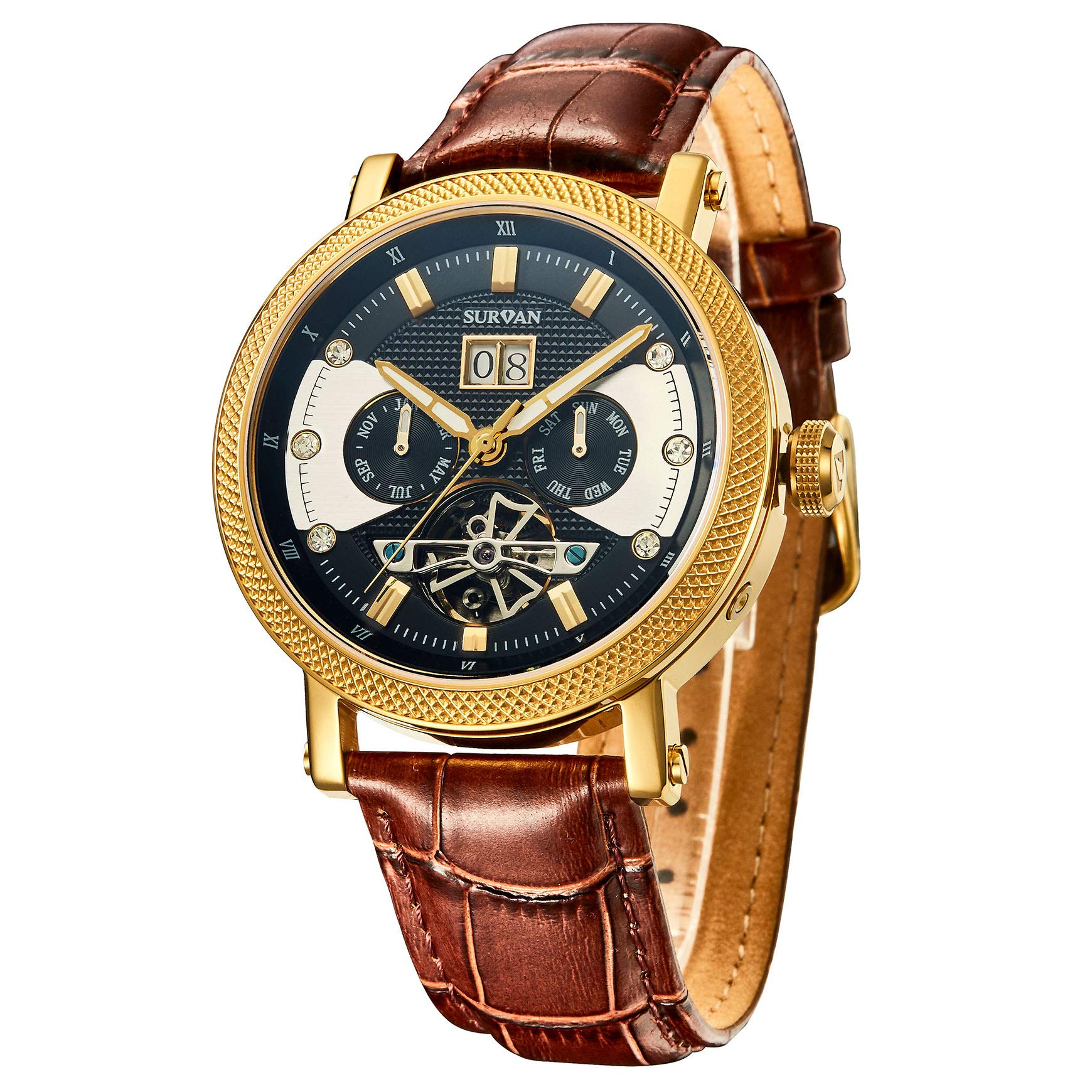 Premium Automatic Watches for Men - Sapphire Crystal Skeleton Mechanical Watch with Genuine Leather Strap | Self-Winding Movement | Perfect for Business, Formal & Casual Wear