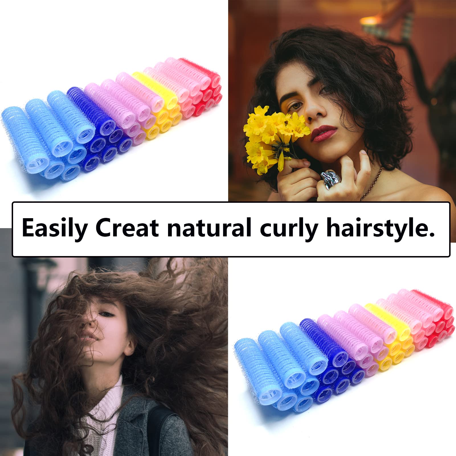 36PCS Self-Grip Heatless Hair Rollers for Medium & Short Hair - 0.6 x 2.4 Inch Salon Quality Curling Tools with Rat Tail Comb - Perfect for DIY Curly Hairstyles, Overnight Styling & Natural Waves (Women's Hair Styling Kit)