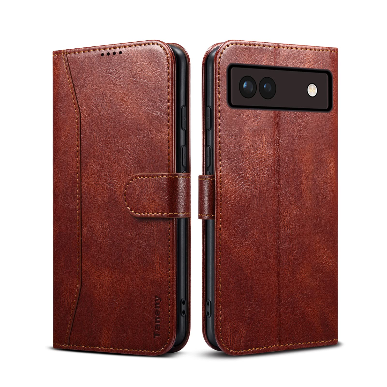 Premium PU Leather Wallet Flip Folio Case with Card Holder & Kickstand for Google Pixel 6A (2022) - RFID Blocking, Shockproof Phone Cover - Brown | Business, Travel & Everyday Protection