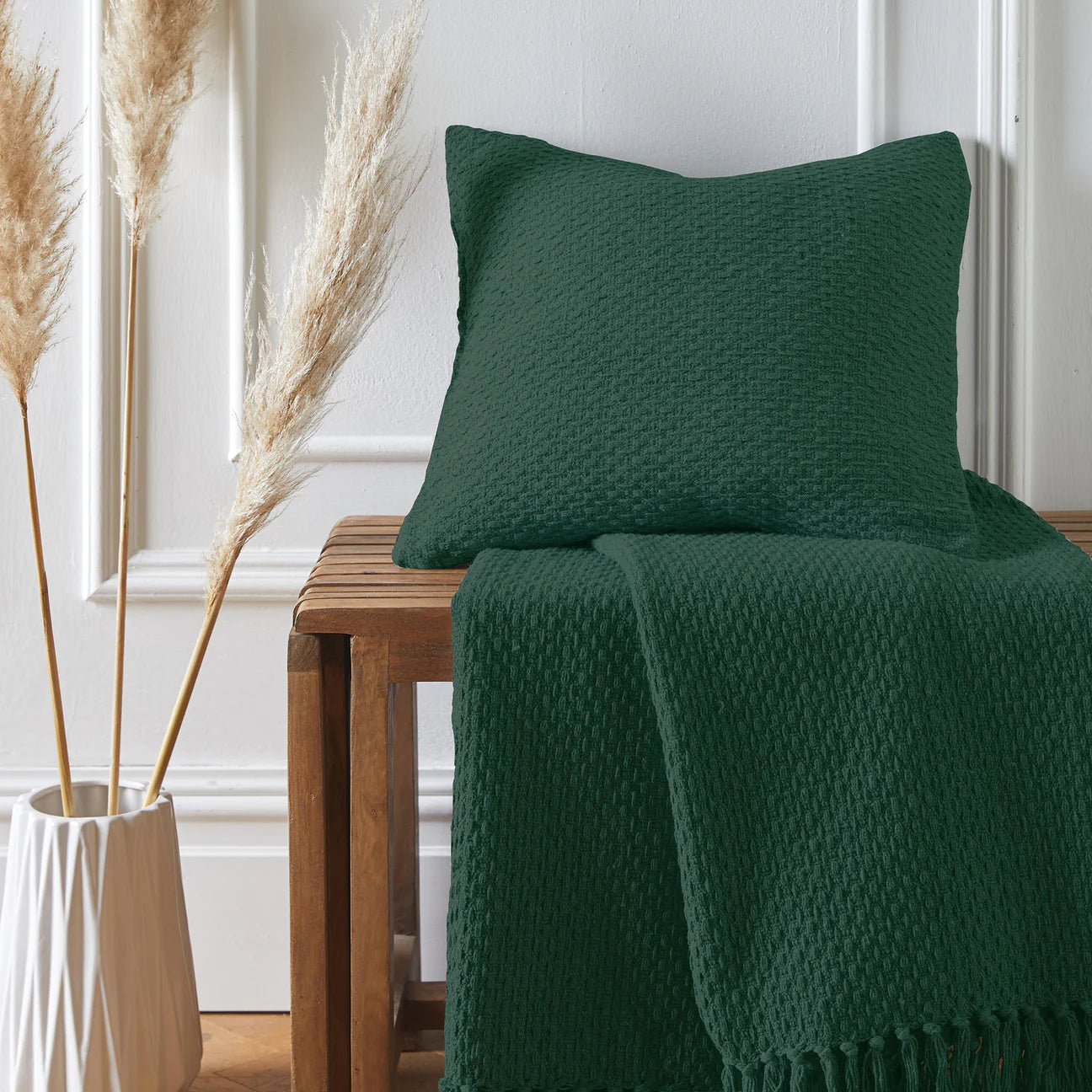 Eco-Friendly Hayden Recycled Cotton Cushion Cover - Green | Sustainable Home Decor for Sofa, Bed & Living Room