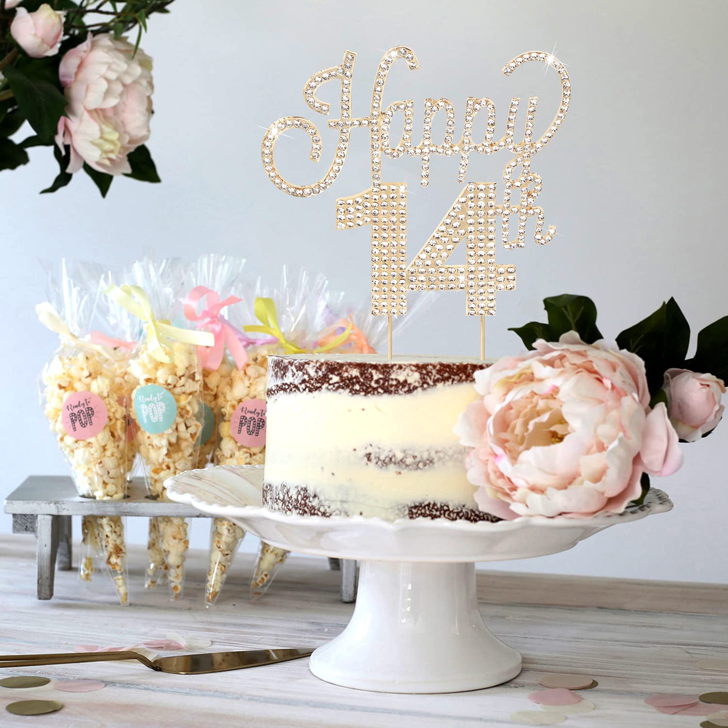 14th Birthday Gold Rhinestone Cake Topper - Elegant Fourteen Years Old Party Decorations | Perfect for Birthday Cakes, Centerpieces & Gift Signs | Celebrate with Style at Parties & Special Events